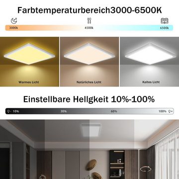 ZMH LED Deckenleuchte mit Smart RGB Hintergrundbeleuchtung Panel Flach Rund/Quadratisch, Dimmbar, LED fest integriert, Tageslichtweiß, weiß, 28w