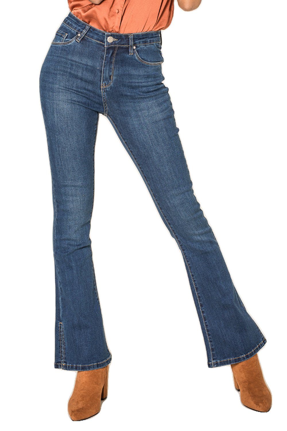 Nina Carter High-waist-Jeans »Damen Denim Schlag Jeans stretch Flared SPLIT  JEANS Hose« (slim fit, 1-tlg., Reißverschluss) 3423 in Blau online kaufen |  OTTO