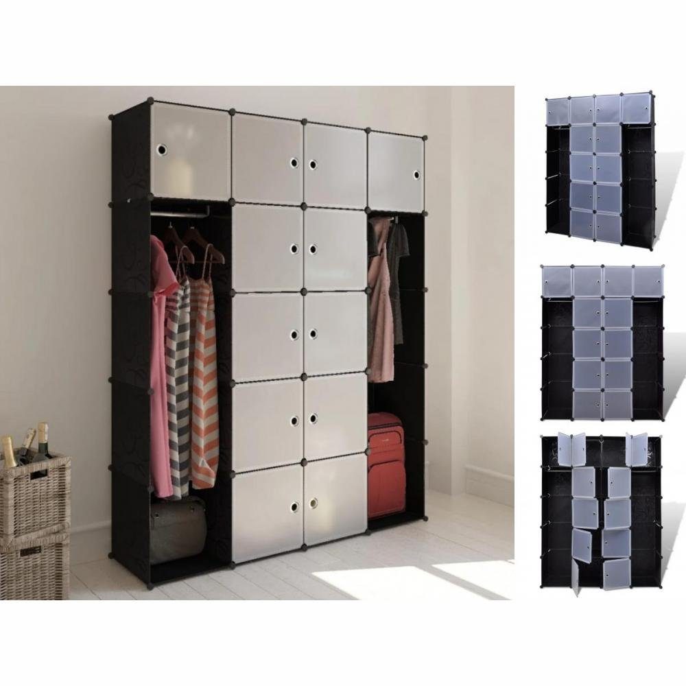 vidaXL Kleiderschrank Kleiderschrank Modularer Schrank mit 14 Fächern schwarz weiß 37x146x1