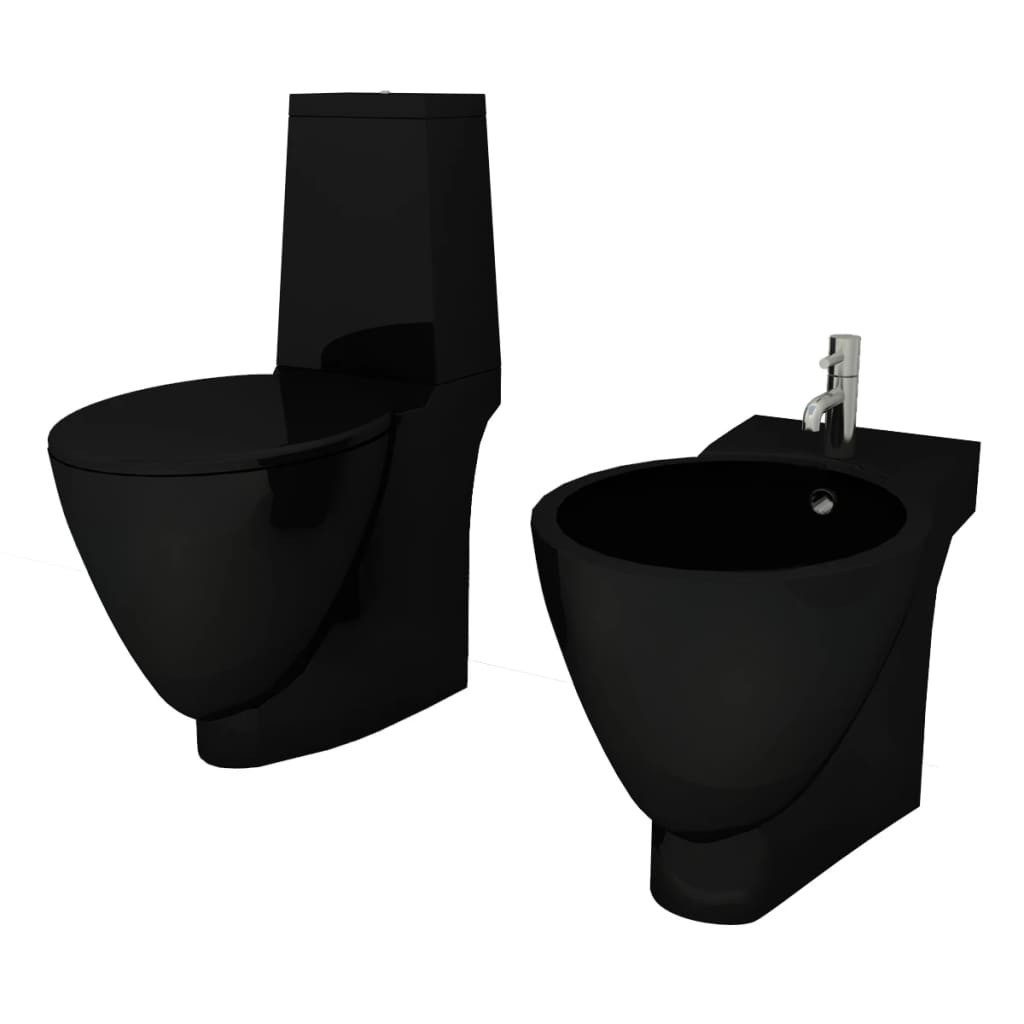 vidaXL Bidet Keramik-WC & Bidet-Set Schwarz