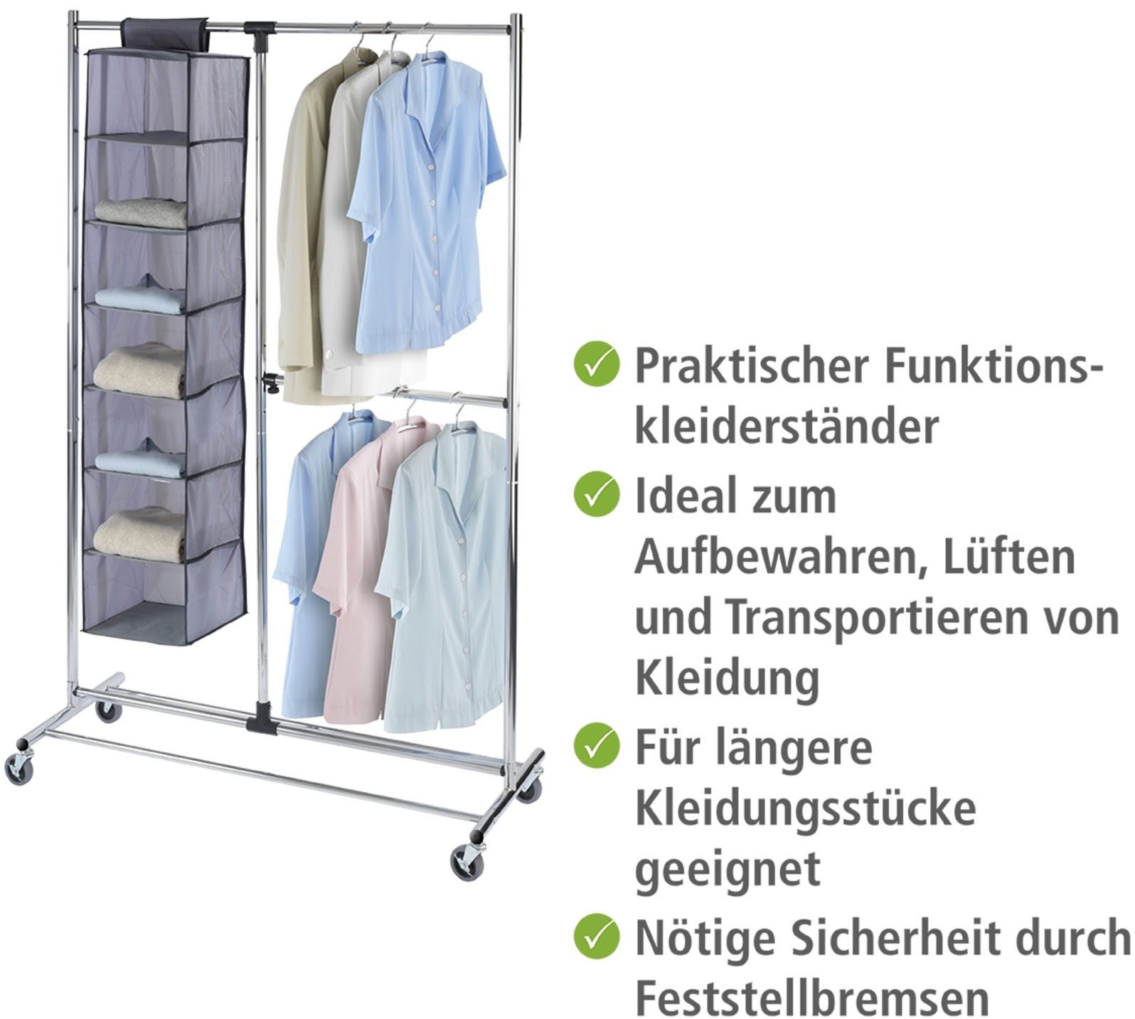 WENKO Kleiderständer Modell Profissimo, Garderobenständer mit 4 Rollen und verstellbaren Kleiderstangen