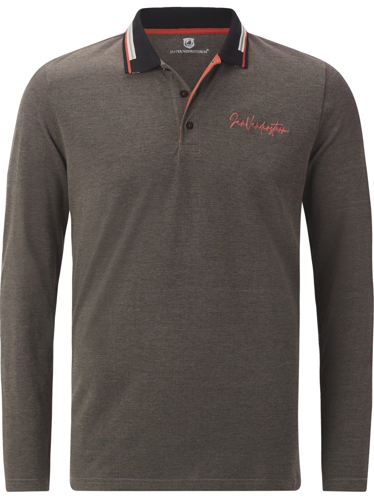 Jan Vanderstorm Langarm-Poloshirt KNUTSEN mit Stickerei