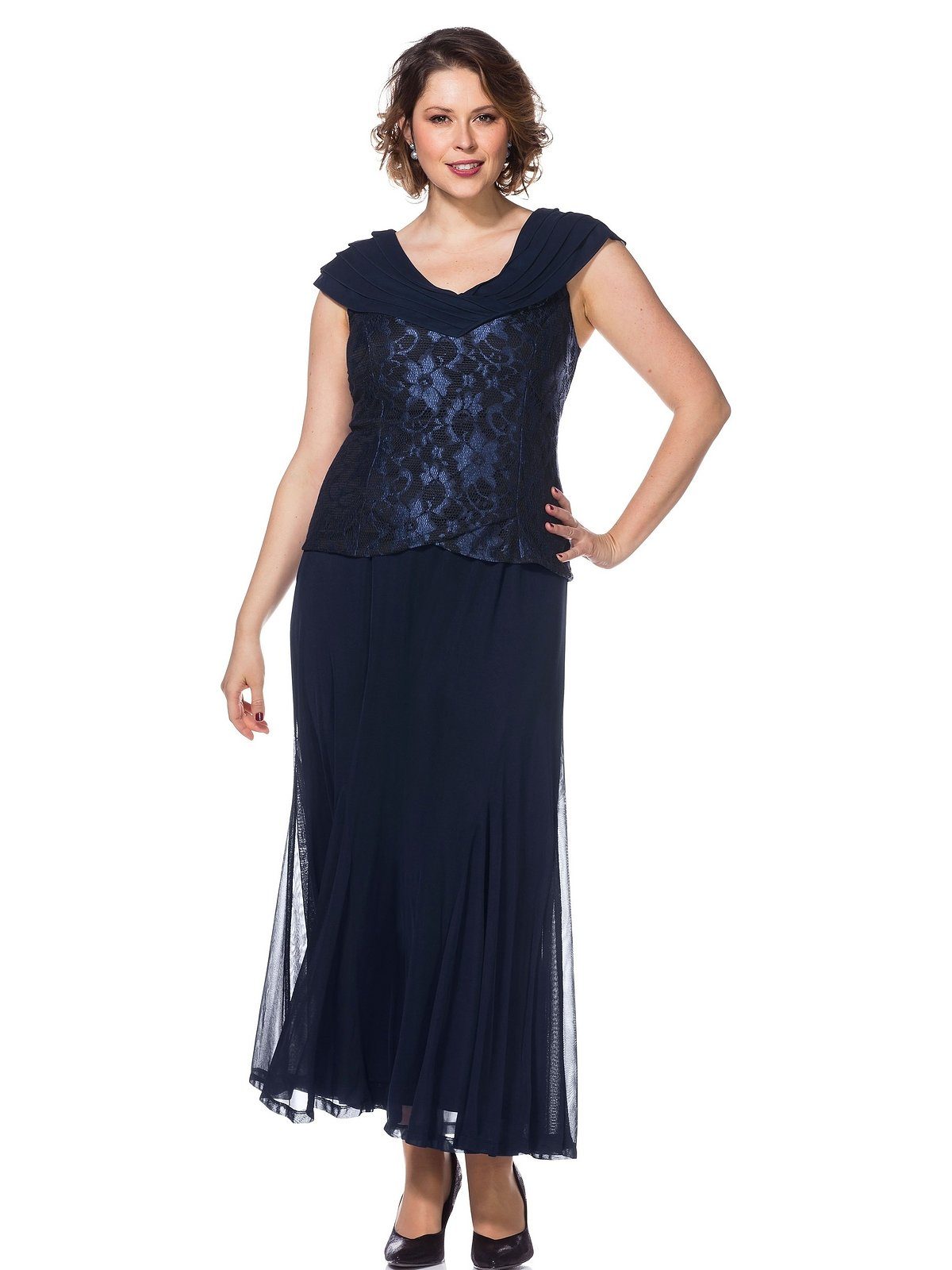 preiswertigkeit Sheego Abendkleid Große Größen mit Schalkragen Spitze und blau