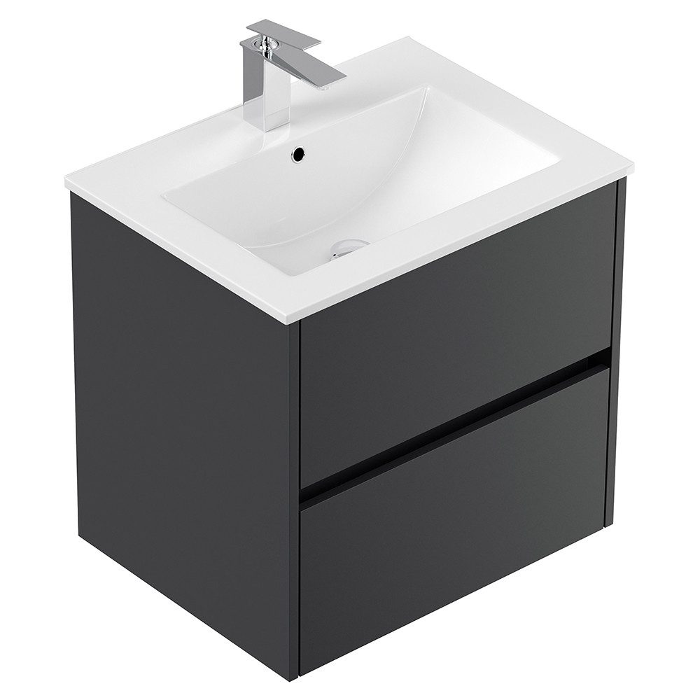 Lomadox Waschtisch LIVIGNO-02, 60cm breit, Keramikwaschbecken, graphit matt