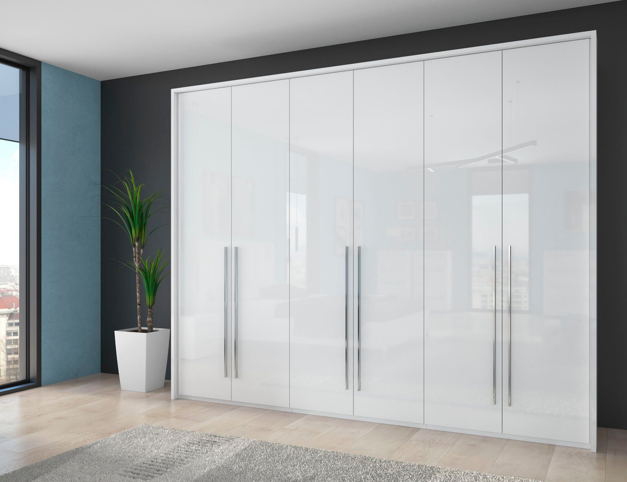 Places of Style Kleiderschrank Piano, inklusive Rahmen und Beleuchtung, soft-close-Funktion (viele Breiten zur Auswahl, 226cm hoch) beige oder weiß, UV lackiert, Hochglanzfronten, FSC-zertifiziert
