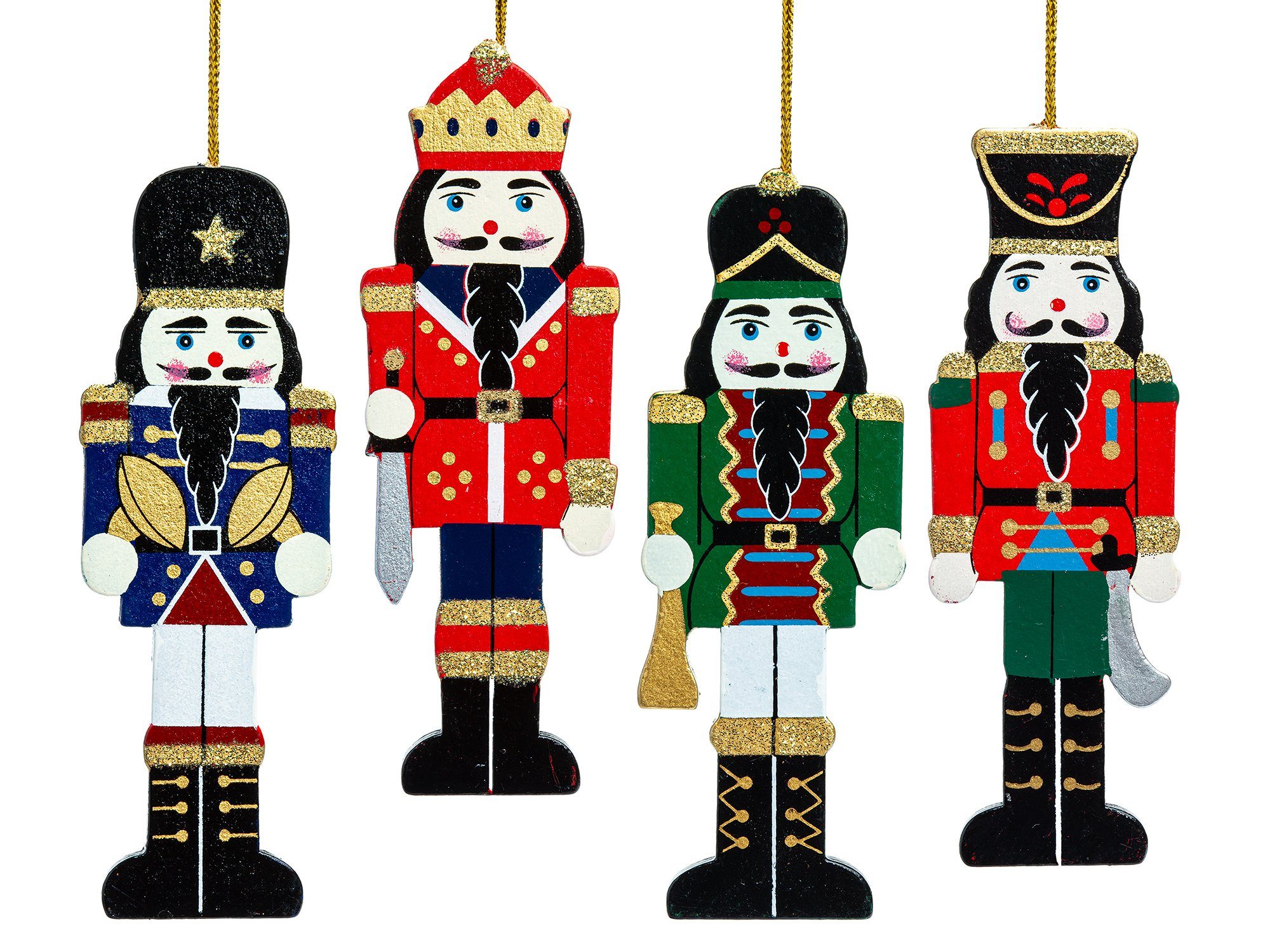 SIKORA Christbaumschmuck BS699 Nussknacker Holz Figur Weihnachtsbaum Anhänger 4er Set H:12,6cm