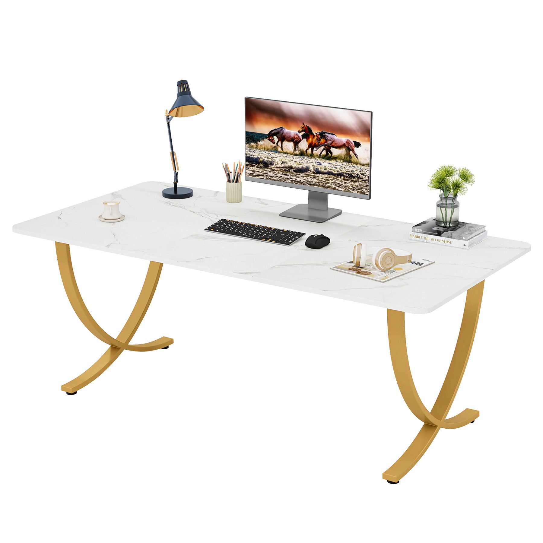 Tribesigns Schreibtisch 160 x 80 x 75 cm Modern PC Tisch Bürotisch mit Metallbeinen