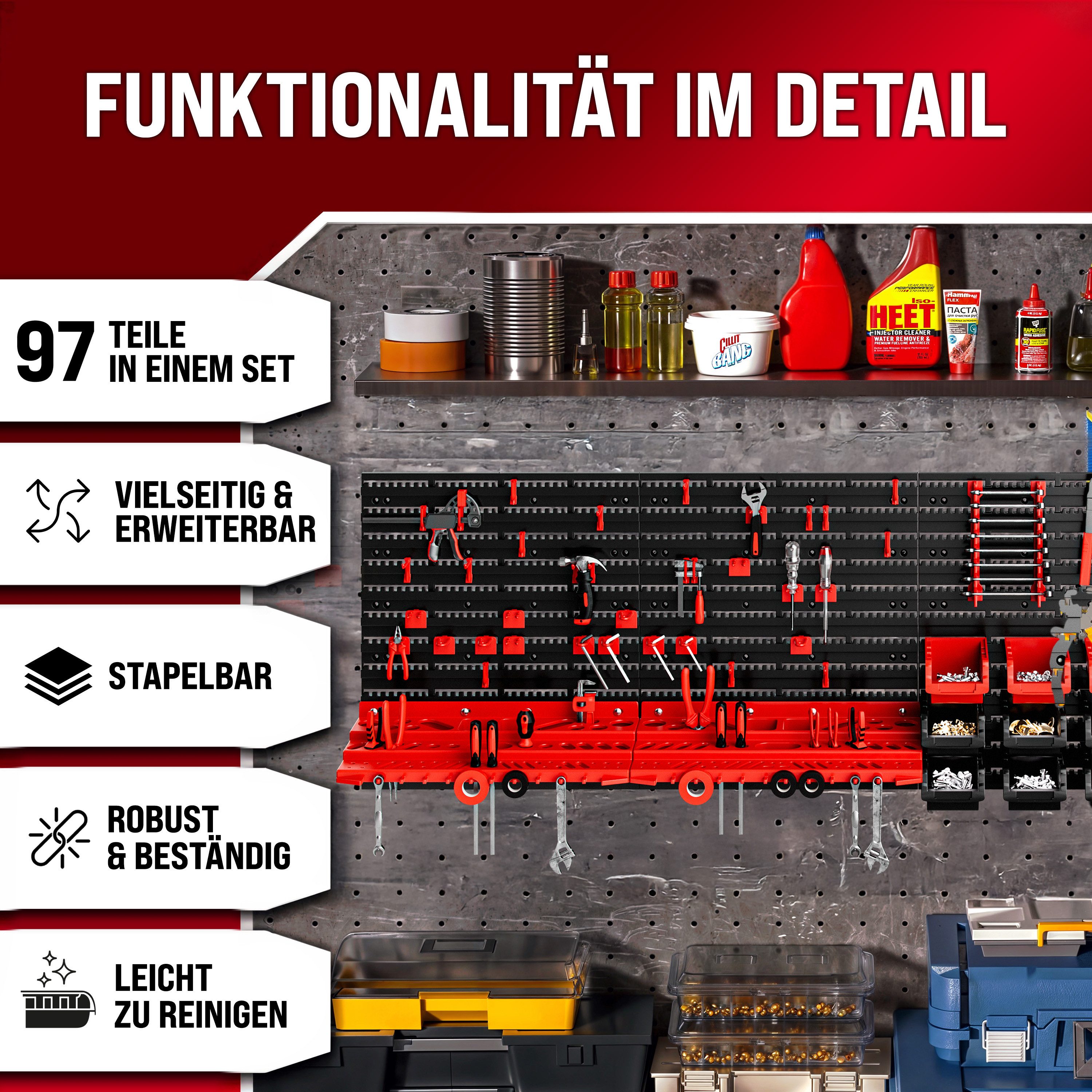 Deuba Werkzeughalter, Werkzeugwand 190x54cm 97tlg Erweiterbar günstig online kaufen