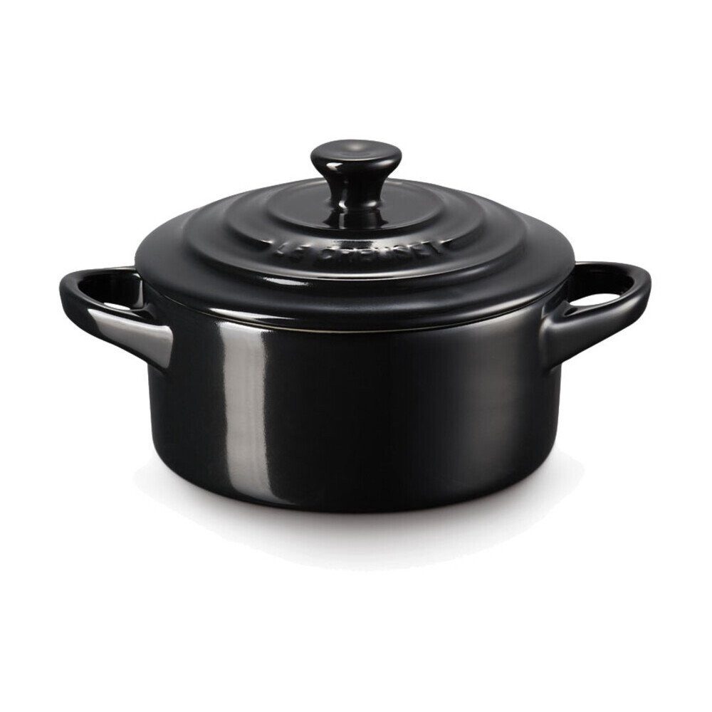LE CREUSET Auflaufform Mini-Cocotte 10 cm Schwarz, Steinzeug, 250ml, Steinzeug, mikrow.- & spülm.sicher, glasiert, schwarz