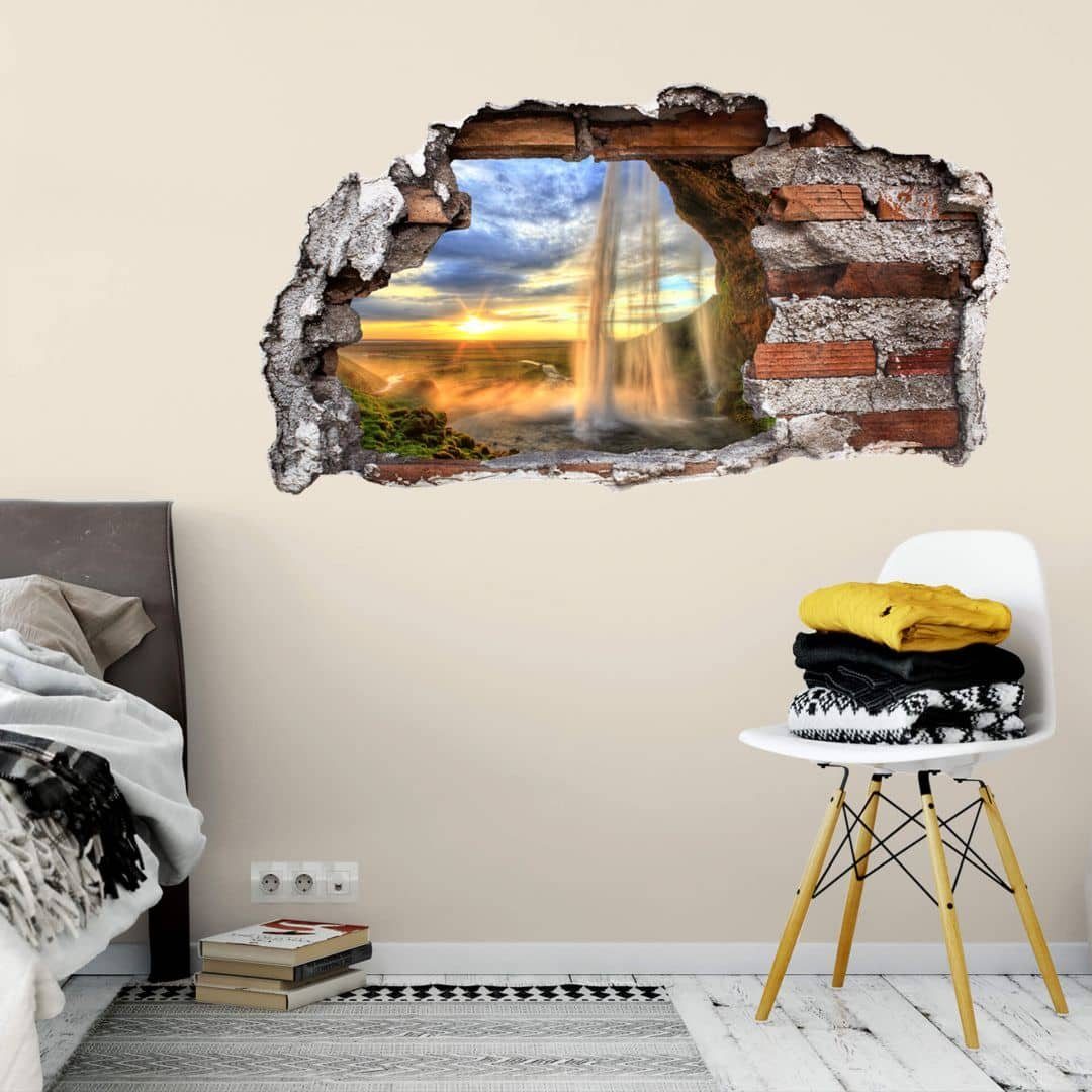 Wandtattoo 3D Wandsticker Island Wasserfall Natur Seljalandsfoss Landschaft