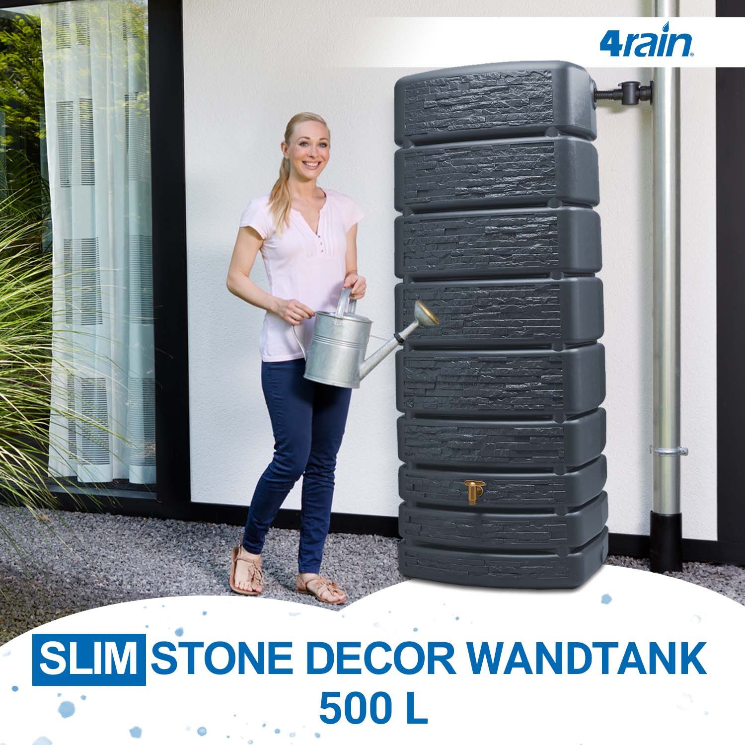 4rain Regentonne SLIM STONE DECOR Wandtank 500 Liter graphite grey, 500 l – Bild 2 von 5