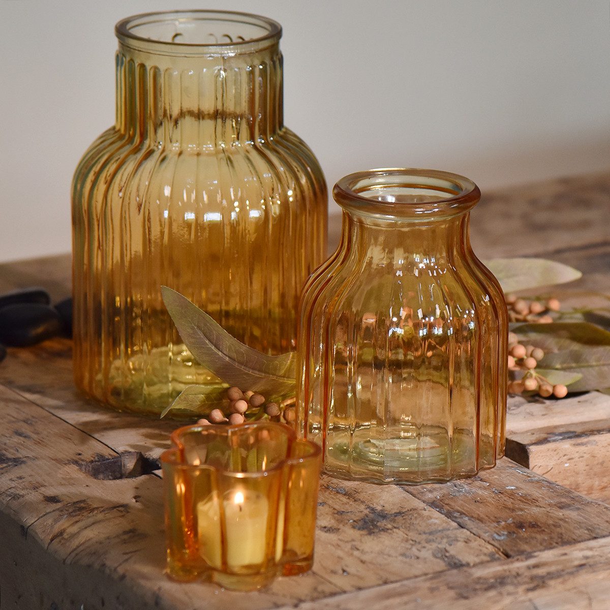 Viana Tischvase Glas Blumenvase Retro Orange Ø11 H14,5 2er Set Dekoration, 2 Stück