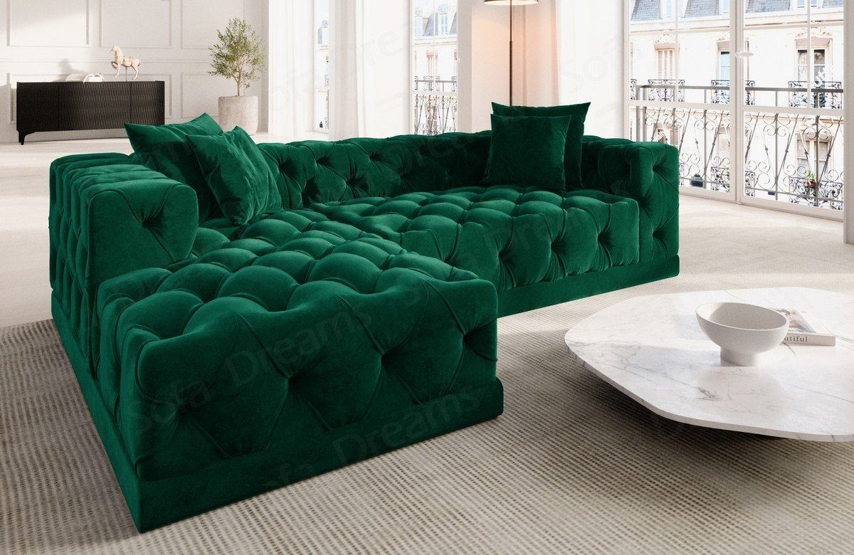 Chesterfield Ecksofa Stoffsofa, Loungesofa, grün37 Sofa L Dreams Sofa Samtstoff Stil Form Polster Palma Designer kurz