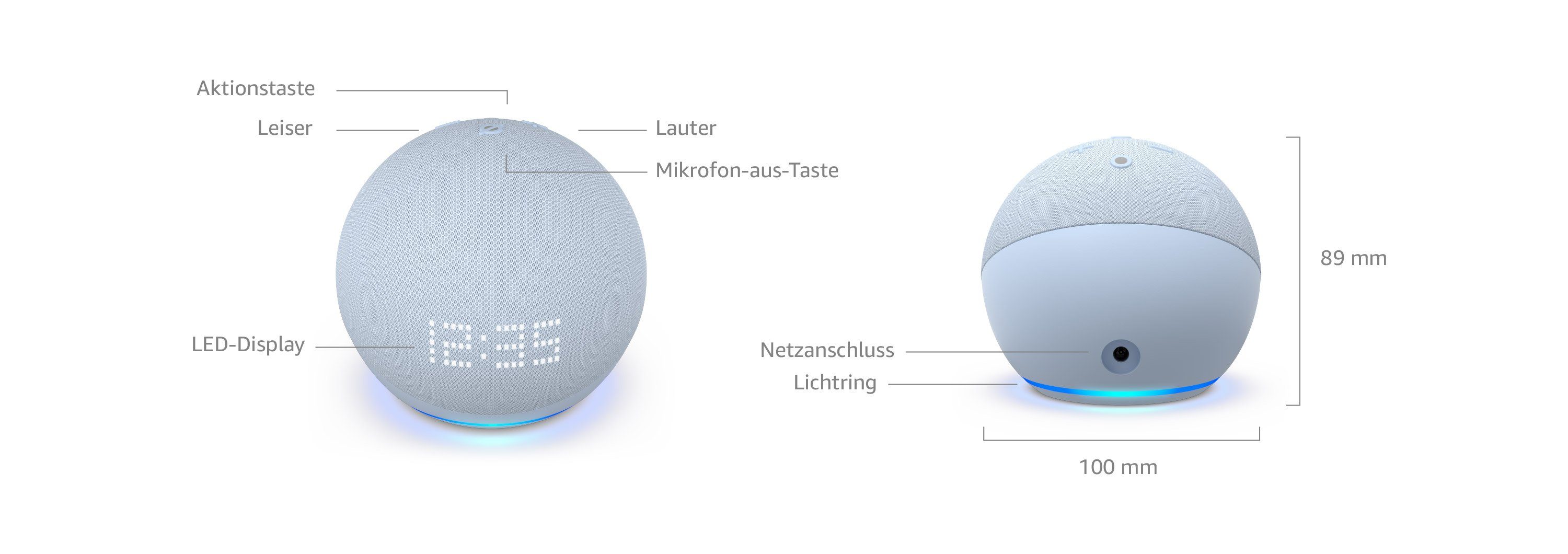 Amazon Echo Dot 5. integriert) mit Uhr Sprachsteuerung mit (WLAN eero Smart Bluetooth, Generation Bluetooth, Speaker, WLAN Alexa Graublau (WiFi), AVRCP LED-Lichtring, Bluetooth-Lautsprecher Bluetooth, A2DP