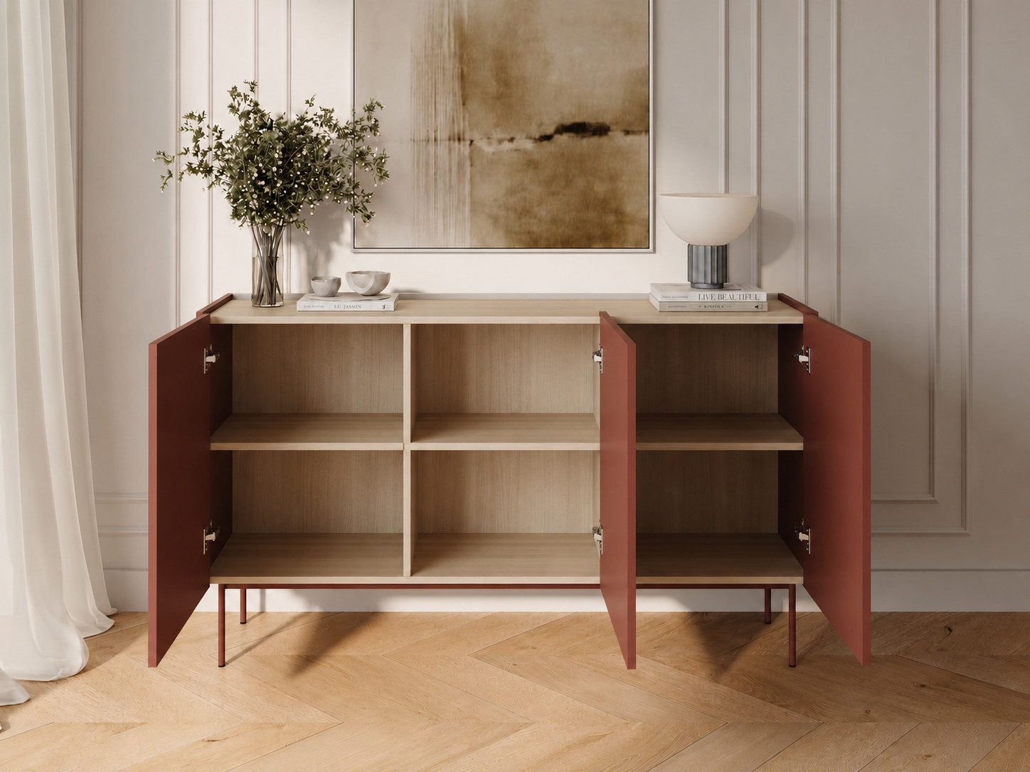 GrainGold Kommode Drevo (Set, Kommode, Metallfüße), Breite 144 cm, Metallbeine, abgesenkte Arbeitsplatte, Modern Stil
