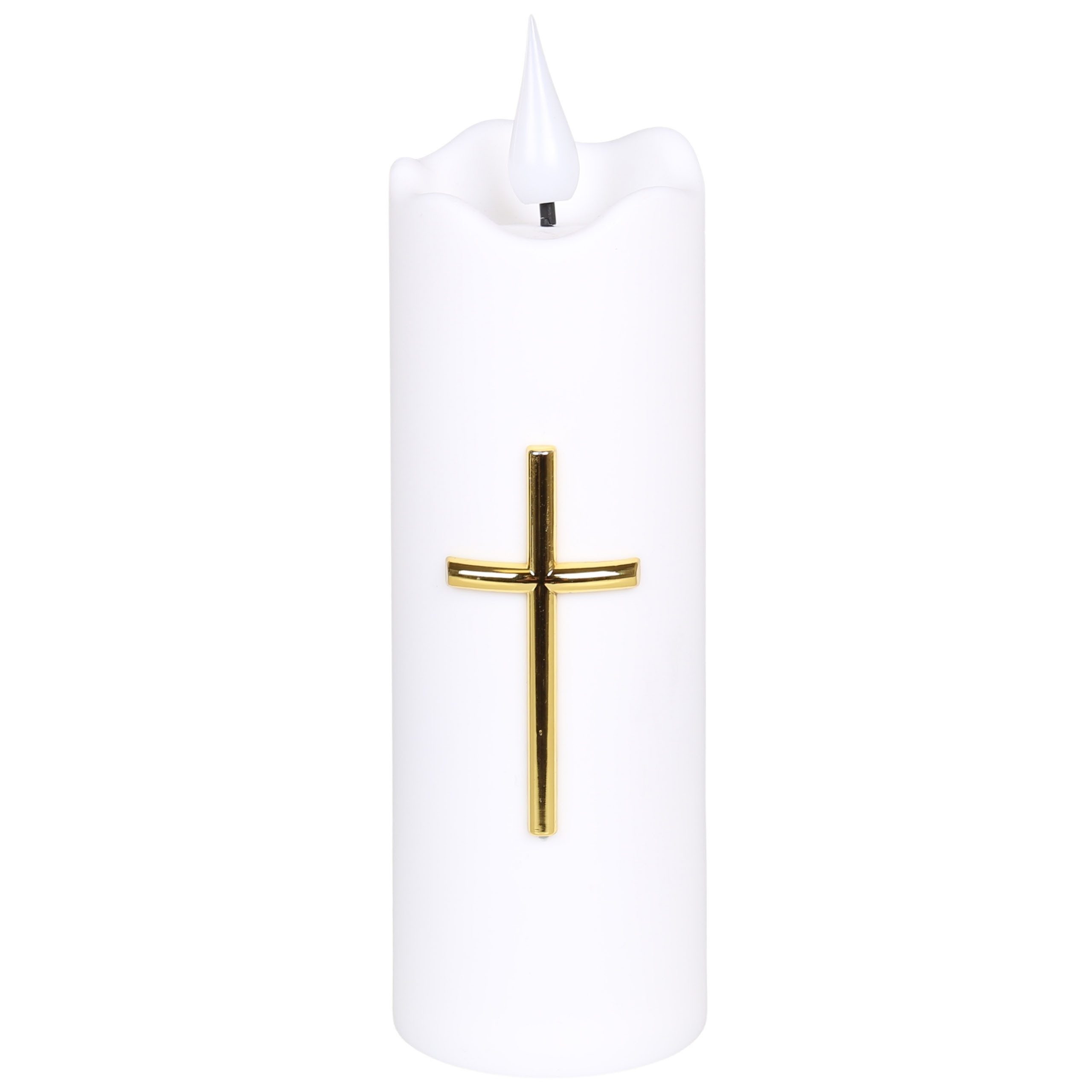 Sarcia.eu LED-Kerze Weiße LED-Kerze mit Kreuz, Flammeneffekt, batteriebetrieben, 15,5 cm – Bild 3 von 5