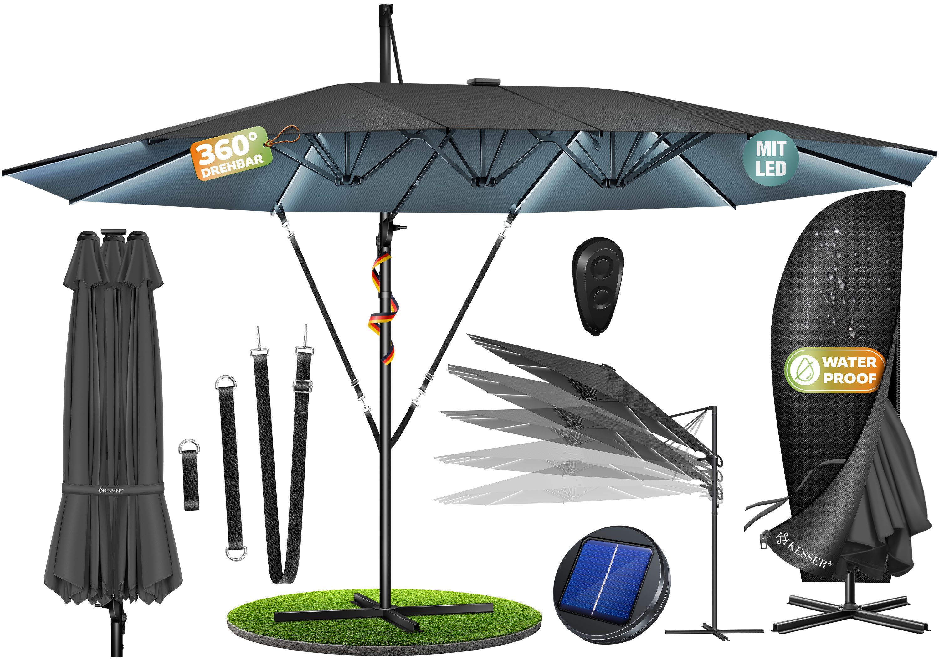 KESSER Sonnenschirm, Sonnenschirm Doppelsonnenschirm 4,6m x 2,7m Ampelschirm