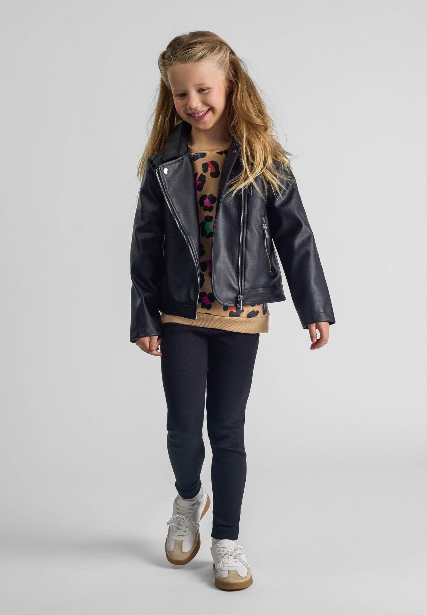 MINOTI Lederimitatjacke Biker-Jacke aus Kunstleder mit schrägem Reißverschluss (2y-14y)