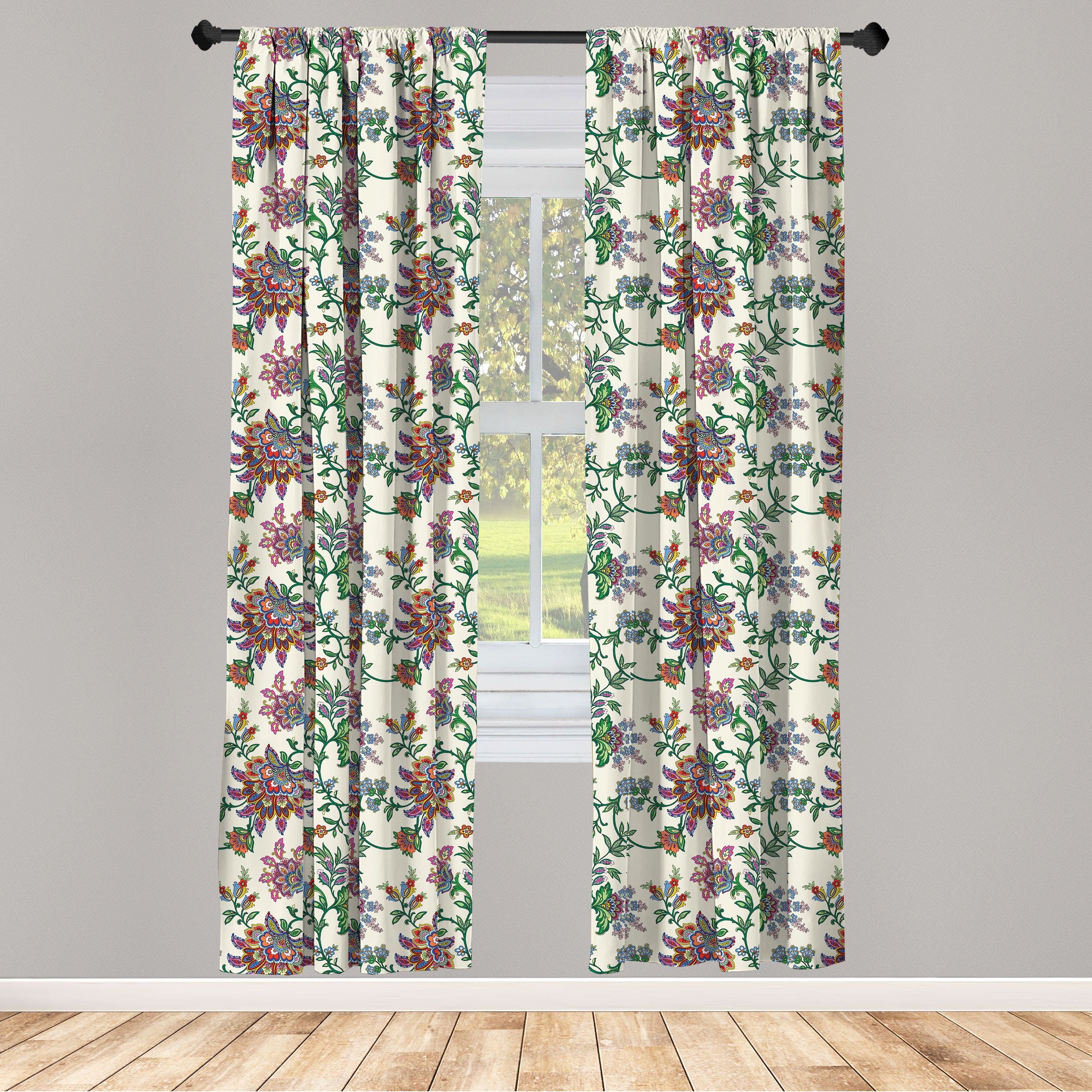 Gardine Vorhang für Wohnzimmer Schlafzimmer Dekor, Abakuhaus, Microfaser, Bohemien Farbenfrohe Blumen