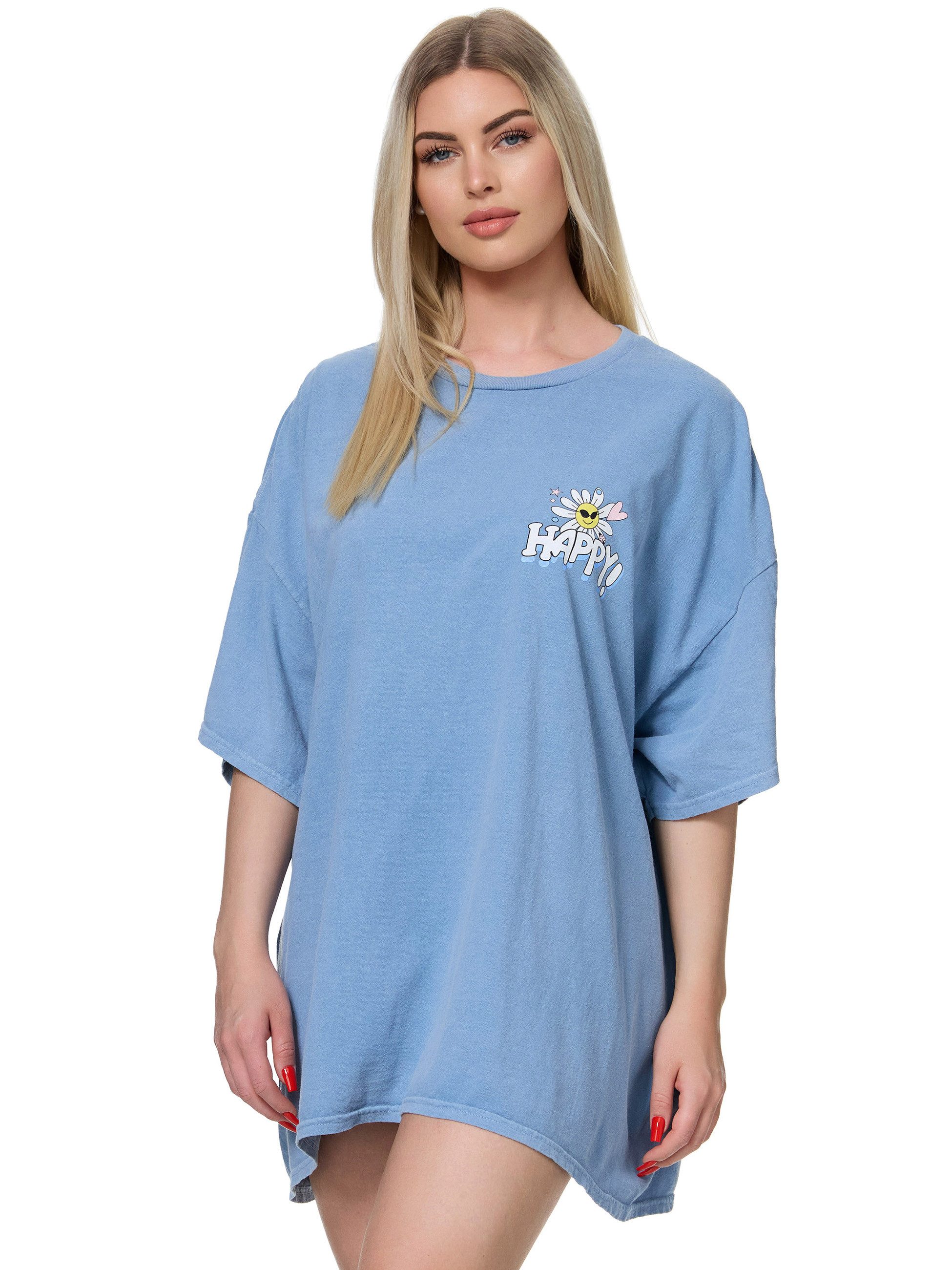 Worldclassca T-Shirt Worldclassca Oversized Print HAPPY T-Shirt lang Sommer Oberteil