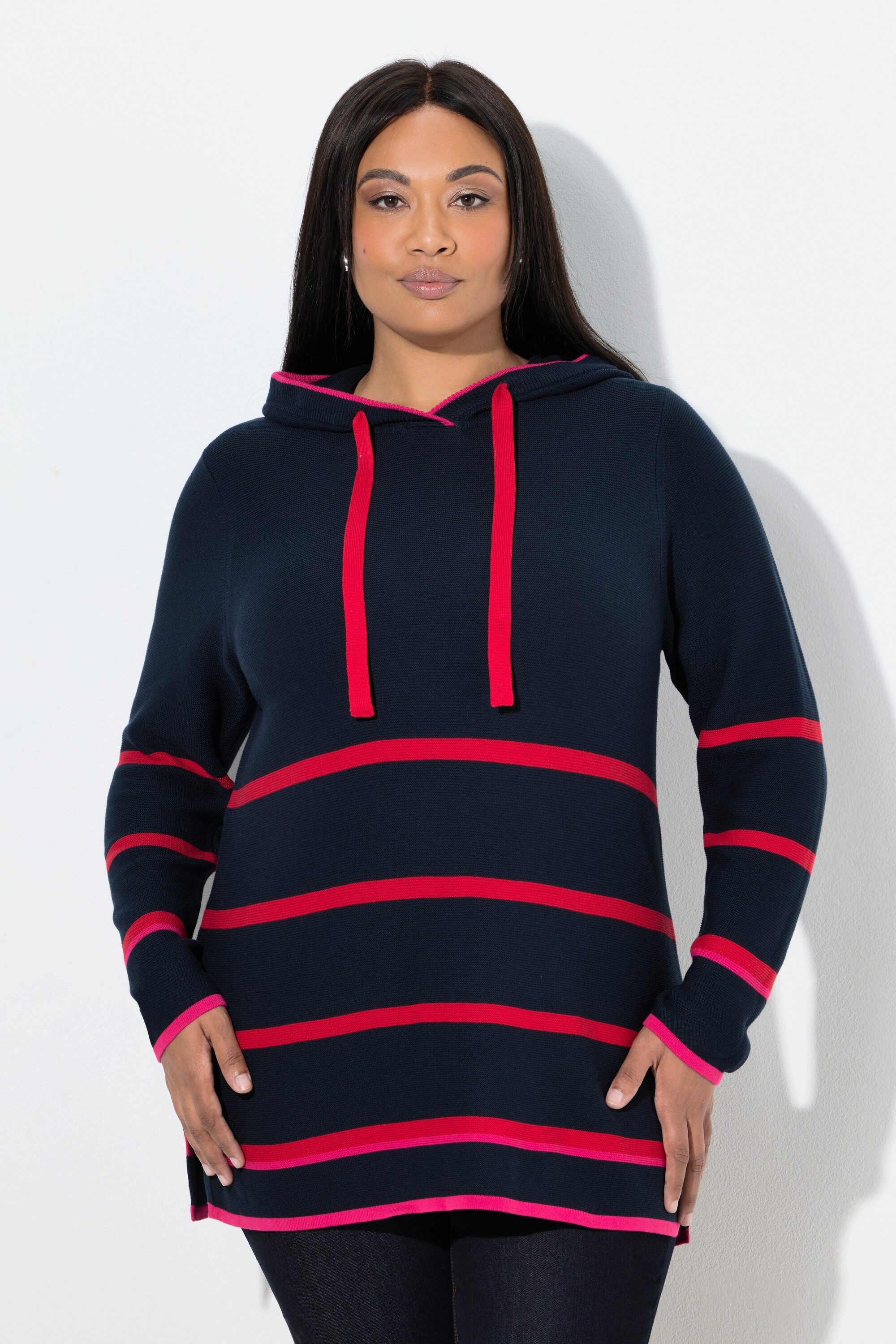 Wollpullover Pullover Ringel Farbakzente Kapuze Langarm