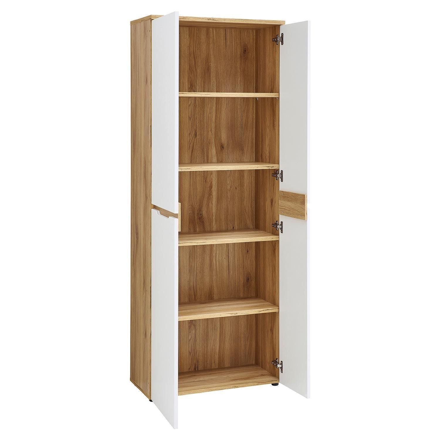 Vito Aktenschrank CLYDE, Mauvella Eiche Dekor, Weiß supermatt, 4 Türen, Soft-Close-Funktion, B 75 x H 197 x T 38 cm