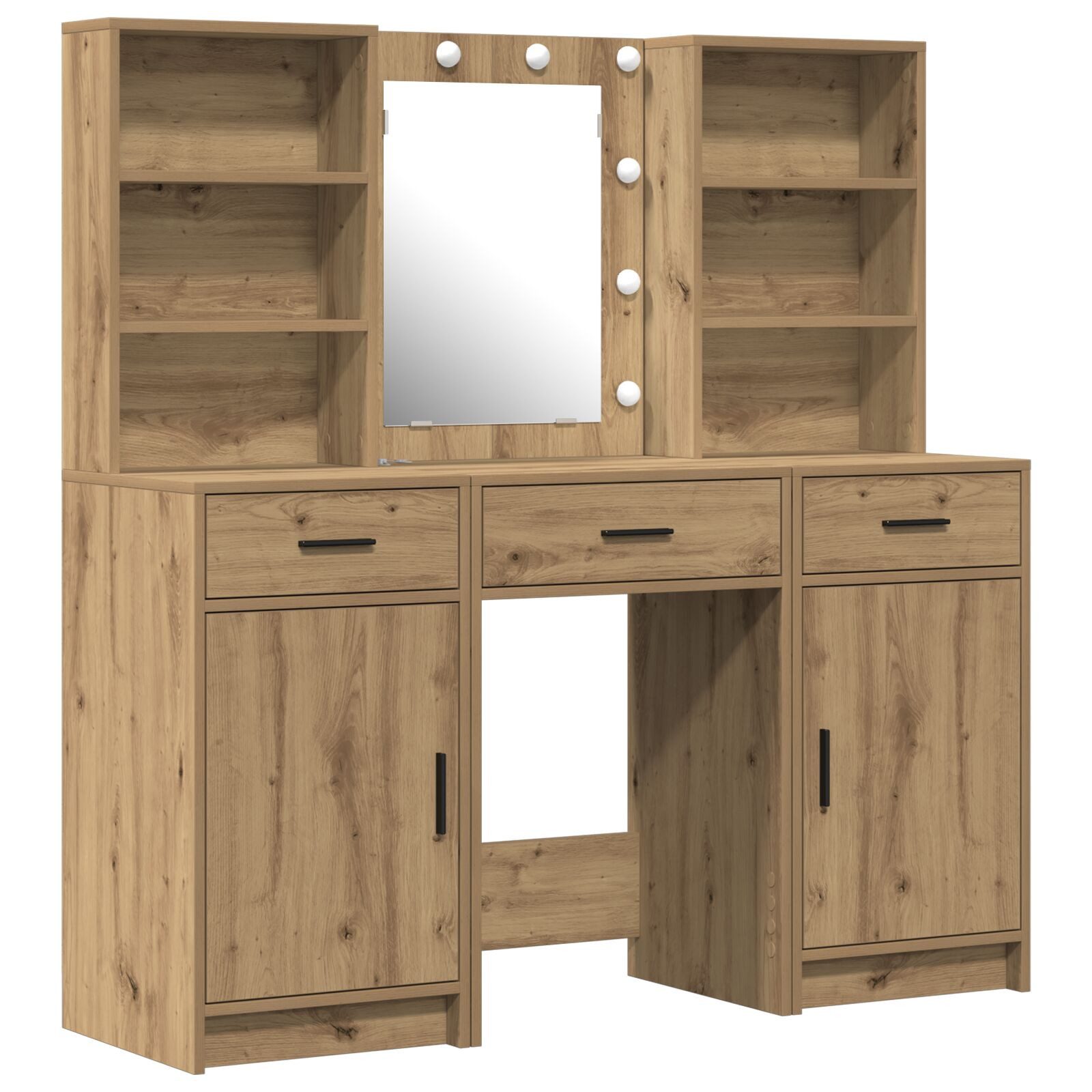 vidaXL Schminktisch Artisan Eiche - schmaler Spiegel Schminktisch mit LED Beleuchtung Holz