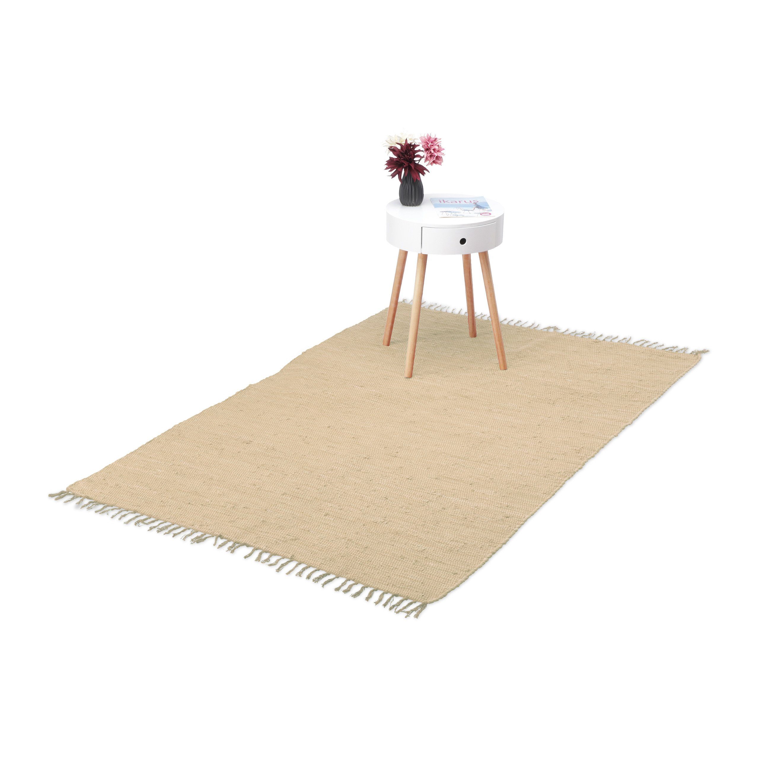 Teppich Beiger Flickenteppich relaxdays, aus 120x180cm mm, Höhe: 10 Baumwolle