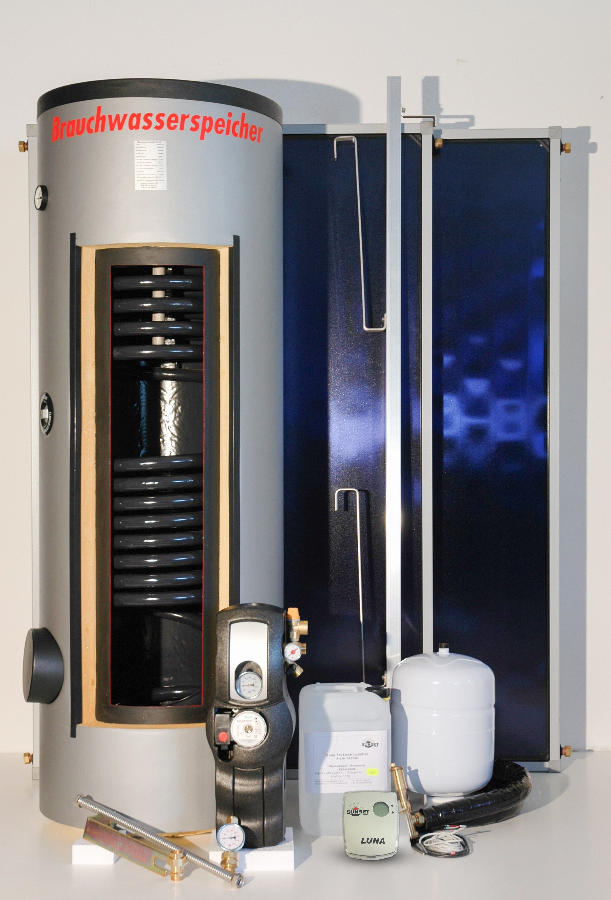 Sunset Balkonkraftwerk SUNone 3S/2, (Set), zur BW-Erwärmung für 2-4 Personen, inkl. 300L-Brauchwasserspeicher