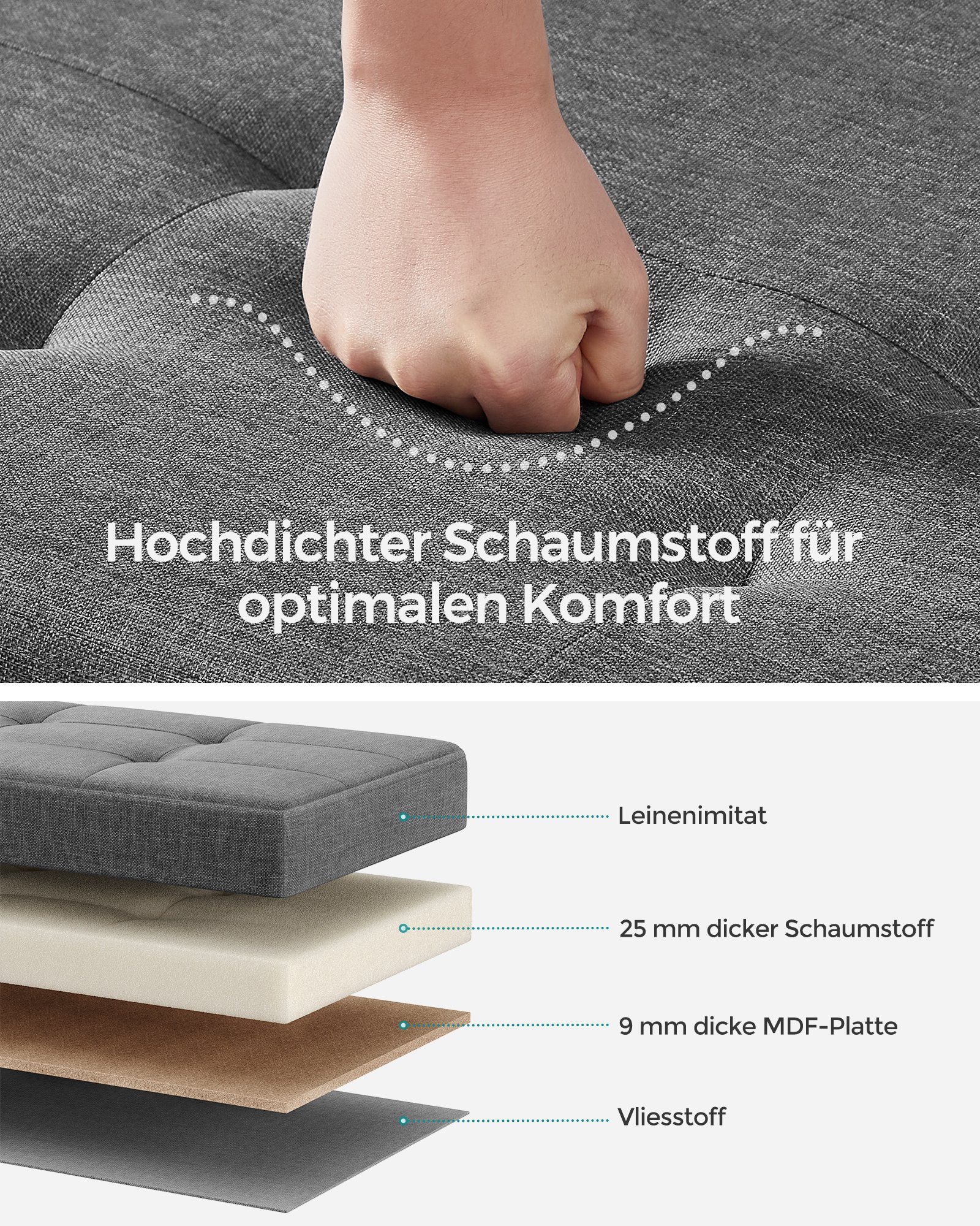SONGMICS Sitzbank sitzhocker mit Stauraum, klappbare Sitztruhe, Fußbank,76/110cm,bis 300 kg belastbar