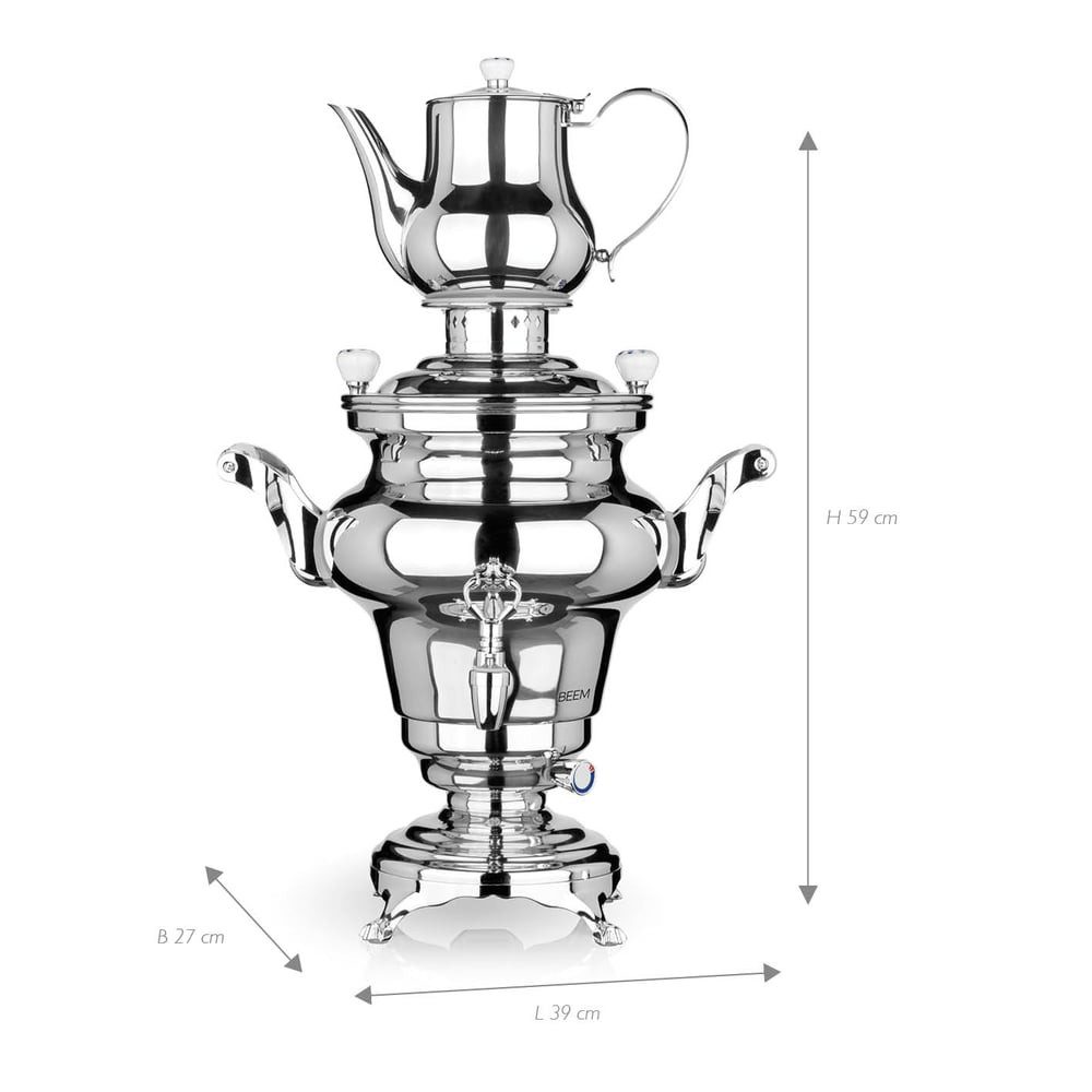 BEEM Samowar Teekocher Hotel Gastronomie Heißwasserspender, 1800 W, Teekann 1L Rebecca Edelstahl 1800W