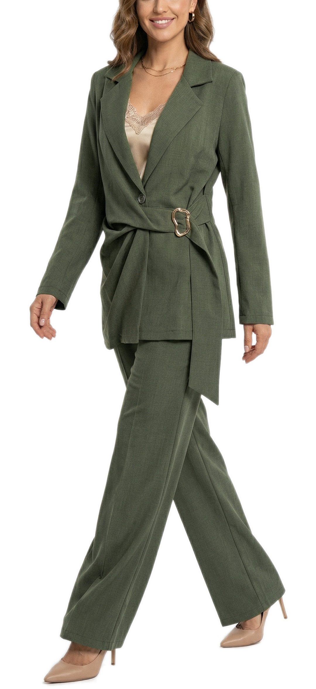 dy_mode Longblazer Damen Longblazer in Wickeloptik Taillierter Business Blazer in Unifarbe, Tailliert in Wickeloptik