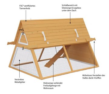 Dehner Hühnerstall Inga, mit Freilaufgehege, 108 x 192 x 125 cm, aus FSC® -zertifiziertem Tannenholz, für Hühner/Ziergeflügel