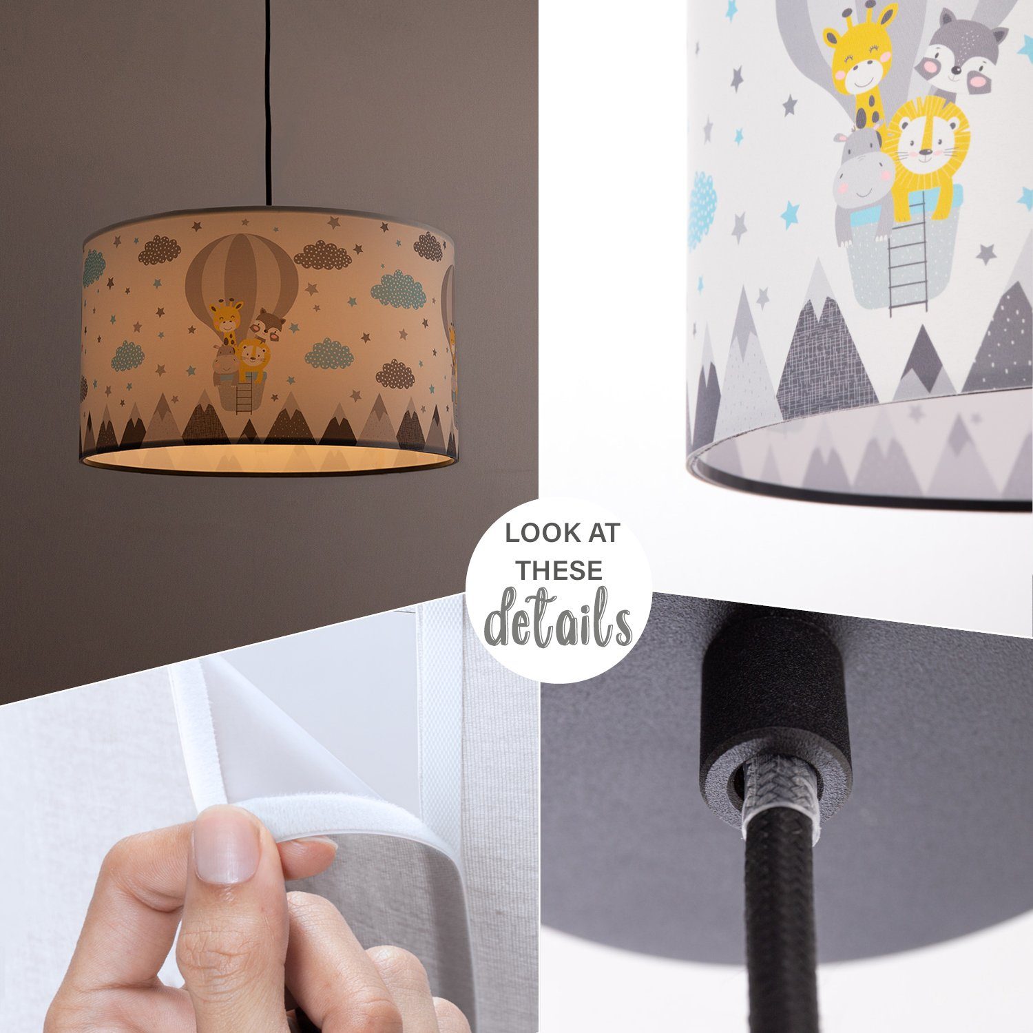 Paco Home Pendelleuchte Cosmo 343, ohne Leuchtmittel, Lampe Kinderzimmer Deckenlampe Heißluftballon Wolken Tiere Zoo E27