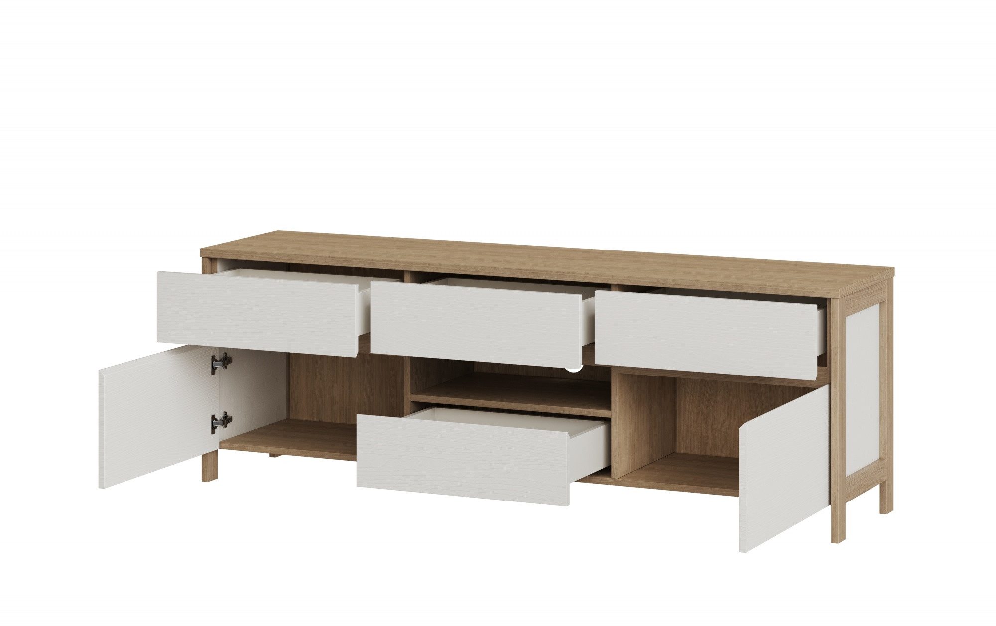 Beauty.Scouts Lowboard "Stranda" Weiß Skandi Eiche Dekor, 164x58x39