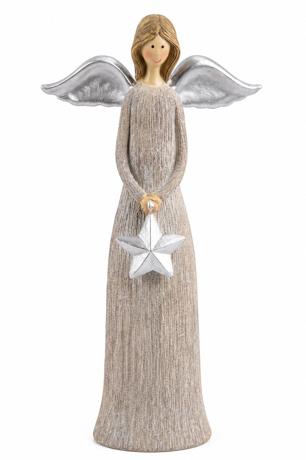 Kunstgewerbe Gehlmann Engelfigur Engel mit Stern Polyresin 25 cm Silber Weihnachtsfigur Dekofigur