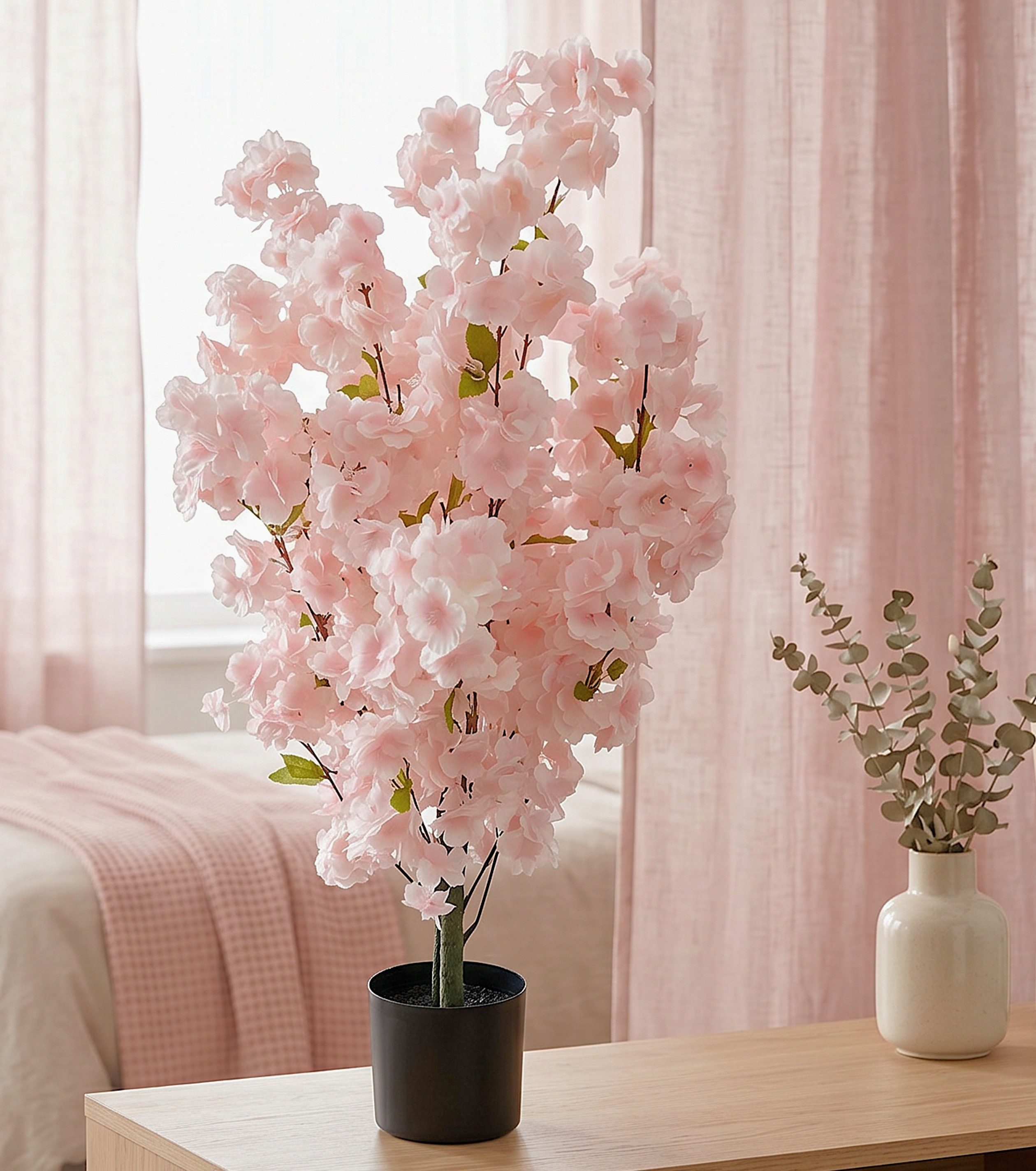 Kunstpflanze künstliche Kirschblüte Kunstbaum Zimmerpflanze Deko Kirschblütenbaum, Arnusa, Höhe 80 cm, fertig im Topf in Rosa oder Weiß – Bild 5 von 5