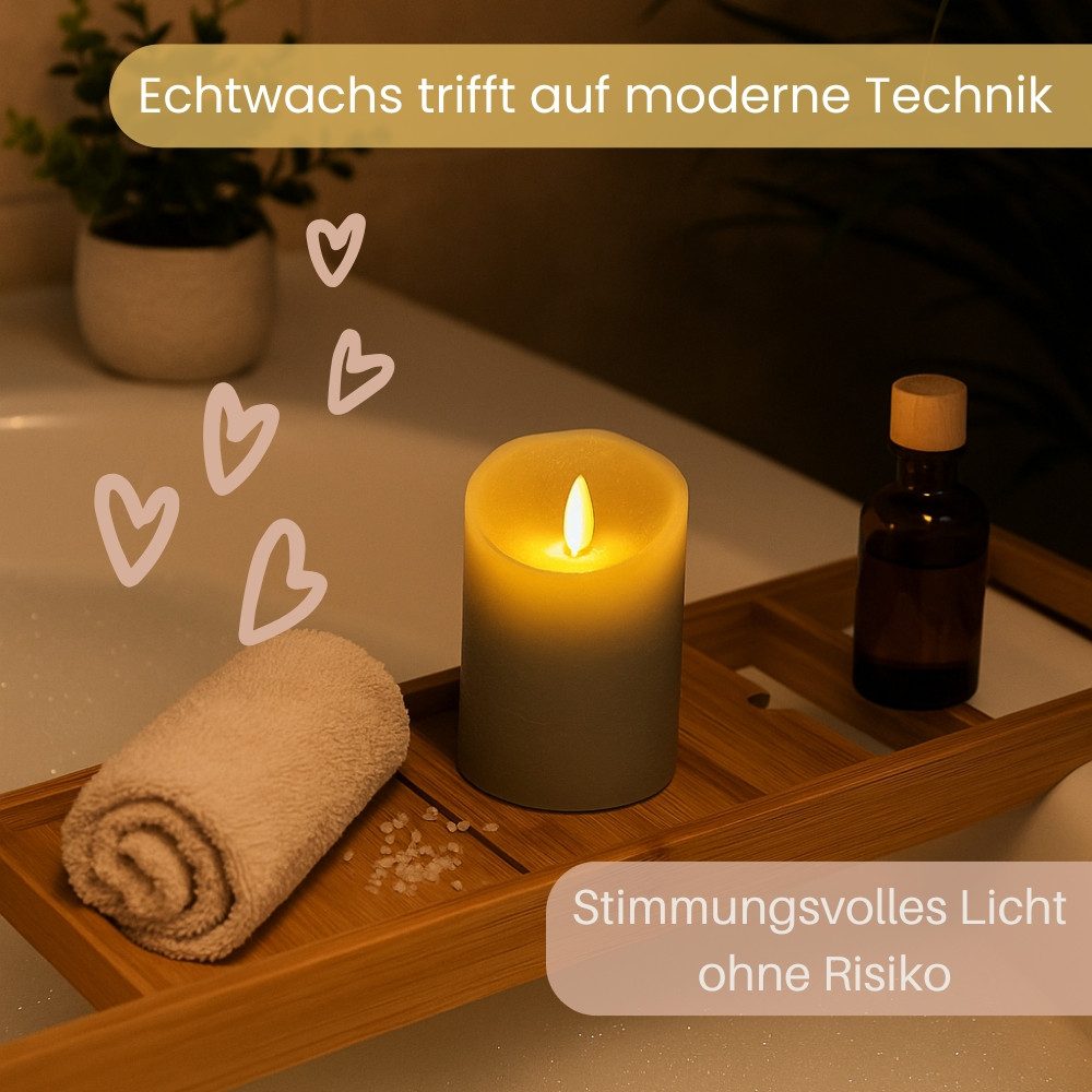 GarPet LED-Kerze LED Echtwachskerzen Stumpenkerzen mit beweglicher Flamme Grau Timer, LED-Teelicht