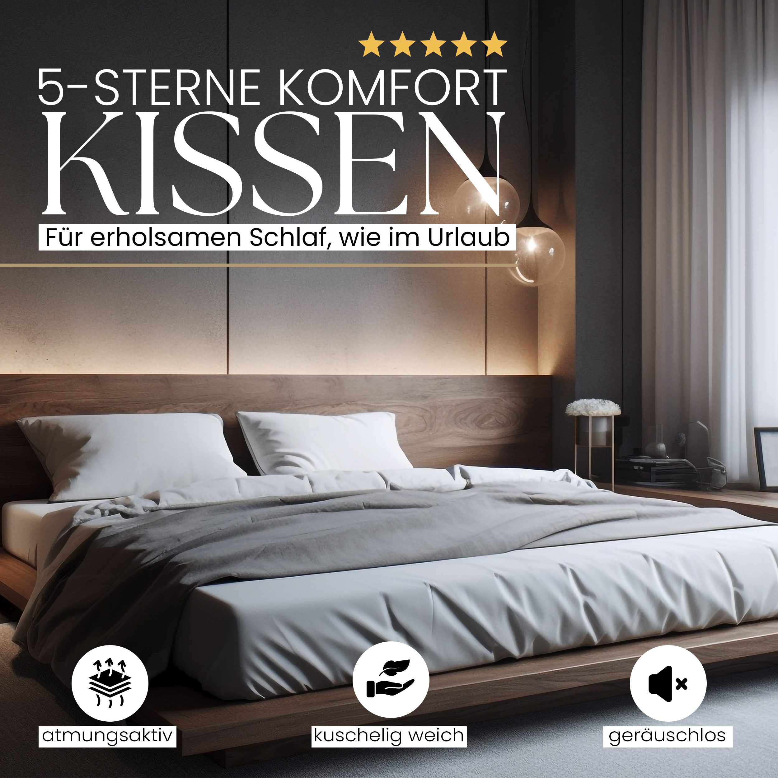 Gentle North Microfaserkissen Kopfkissen in Hotelqualität - Einzeln oder im 2er Set - 60° Waschbar, Füllung: Polyester, Rückenschläfer, Seitenschläfer, Bauchschläfer, Comfort, Reißverschluss für Füllung - Made in EU - allergikerfreundlich