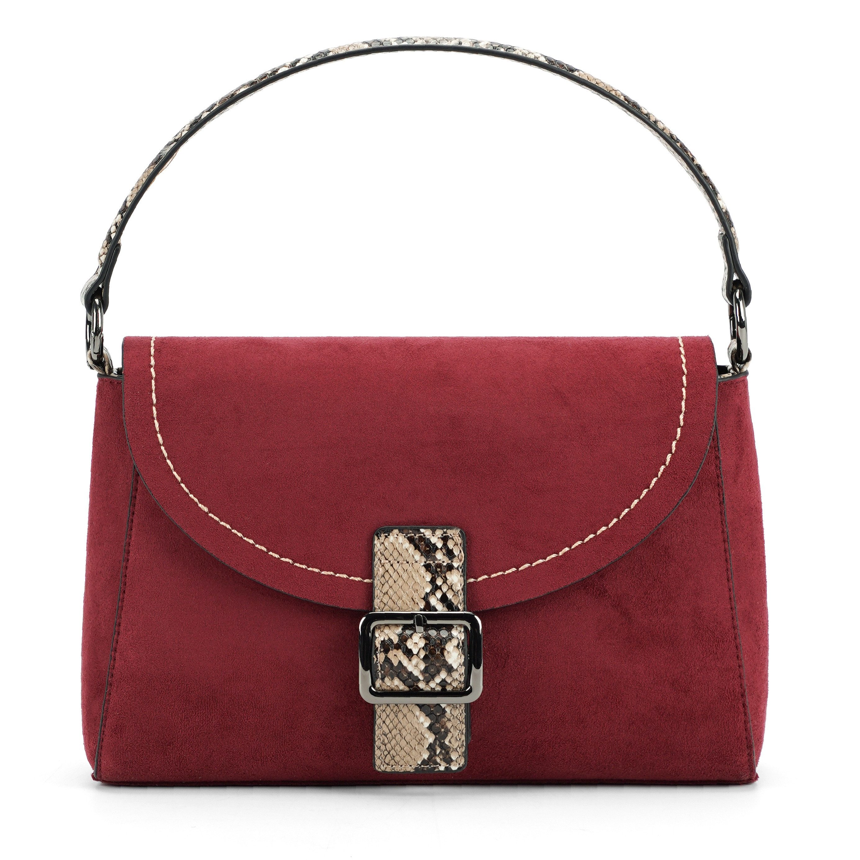 MIRROSI Umhängetasche Damen-Schultertasche Wildleder-Optik mit langen Riemen (ca.28x20x10cm), mit Schlangenmuster-Riemen