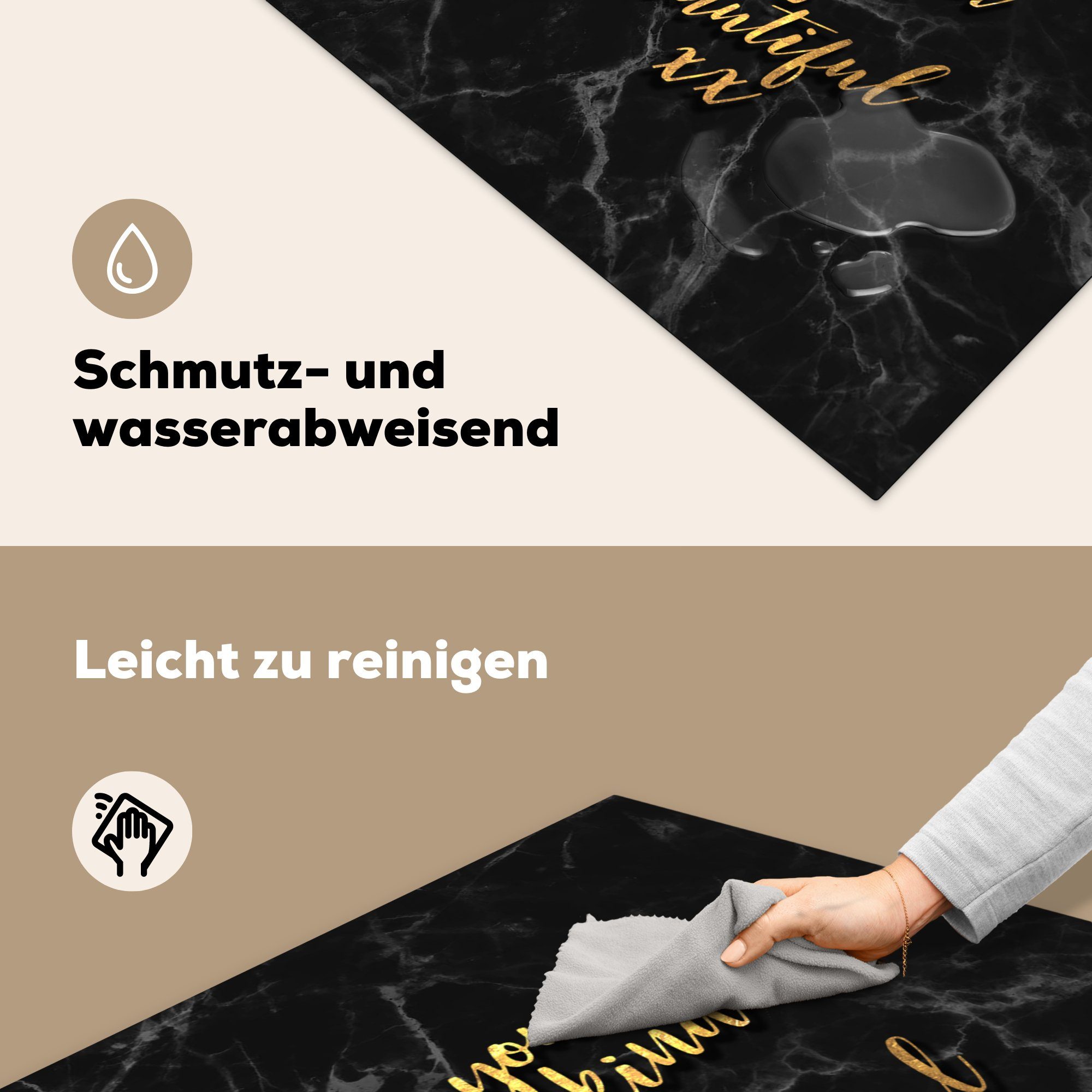 Gold cm, Herdblende-/Abdeckplatte für tlg), Arbeitsplatte Vinyl, - 78x78 - küche Marmor, MuchoWow Selbstvertrauen - (1 Zitate Ceranfeldabdeckung,