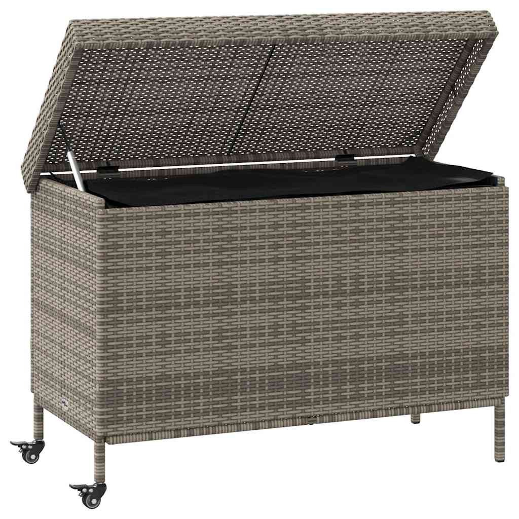 vidaXL Gartenbox Gartentruhe mit Rollen Grau 110x55x73 cm Poly Rattan