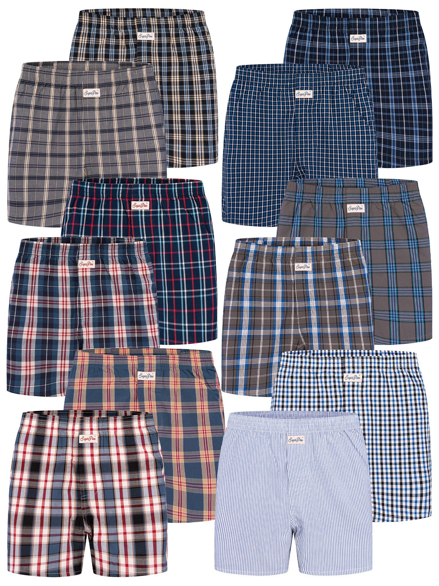 Sugar Pine Boxer Mix Karos (12-St) Sparpack Multipack Herren Männer 12er-Pack Boxershorts Unterhosen