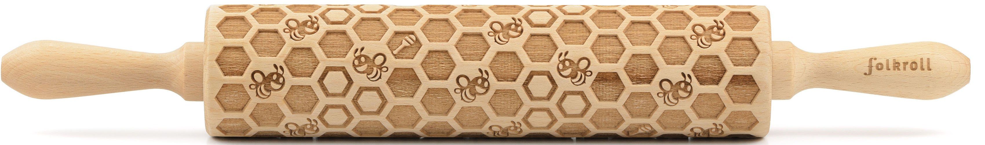 folkroll Teigroller 3D-Motiv-Teigrolle Massivholz, Bienenwaben