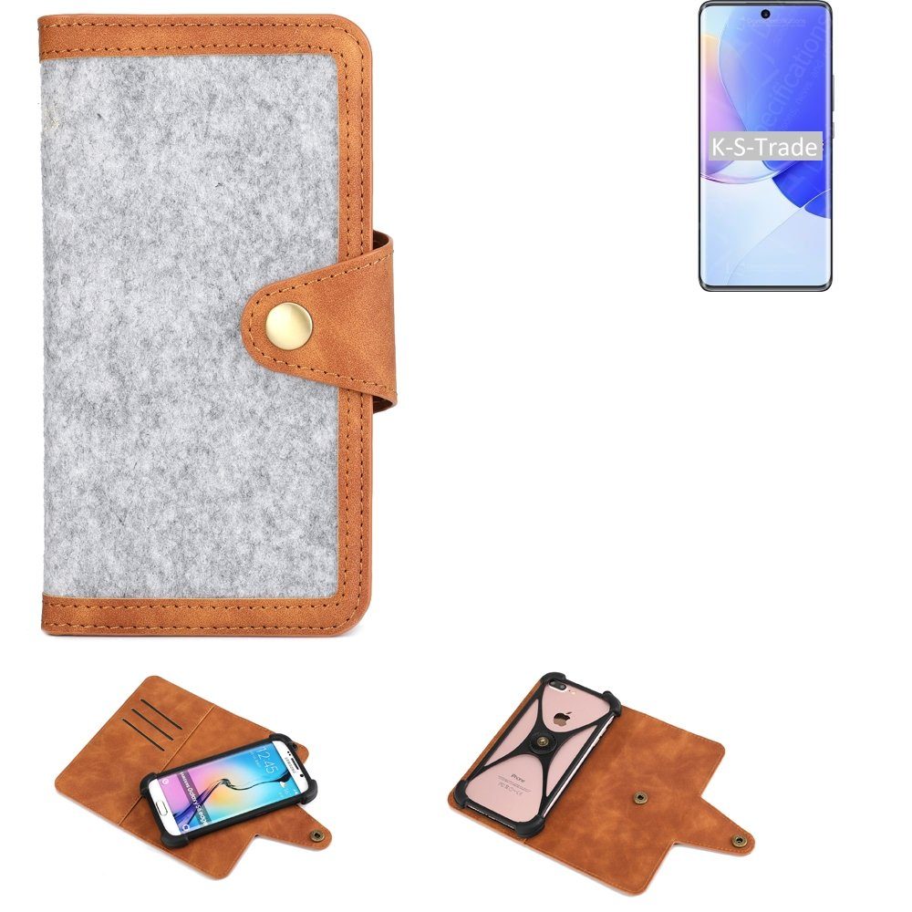 K-S-Trade Handyhülle für Huawei nova 9, Handyhülle Schutzhülle Filz-Hülle Kunst-Leder hellgrau braun