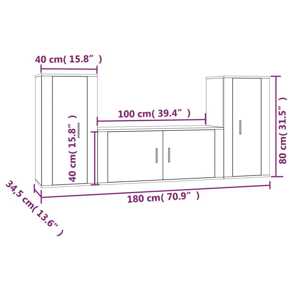 3-tlg. TV-Schrank vidaXL (3-St) Holzwerkstoff Hochglanz-Weiß TV-Schrank-Set