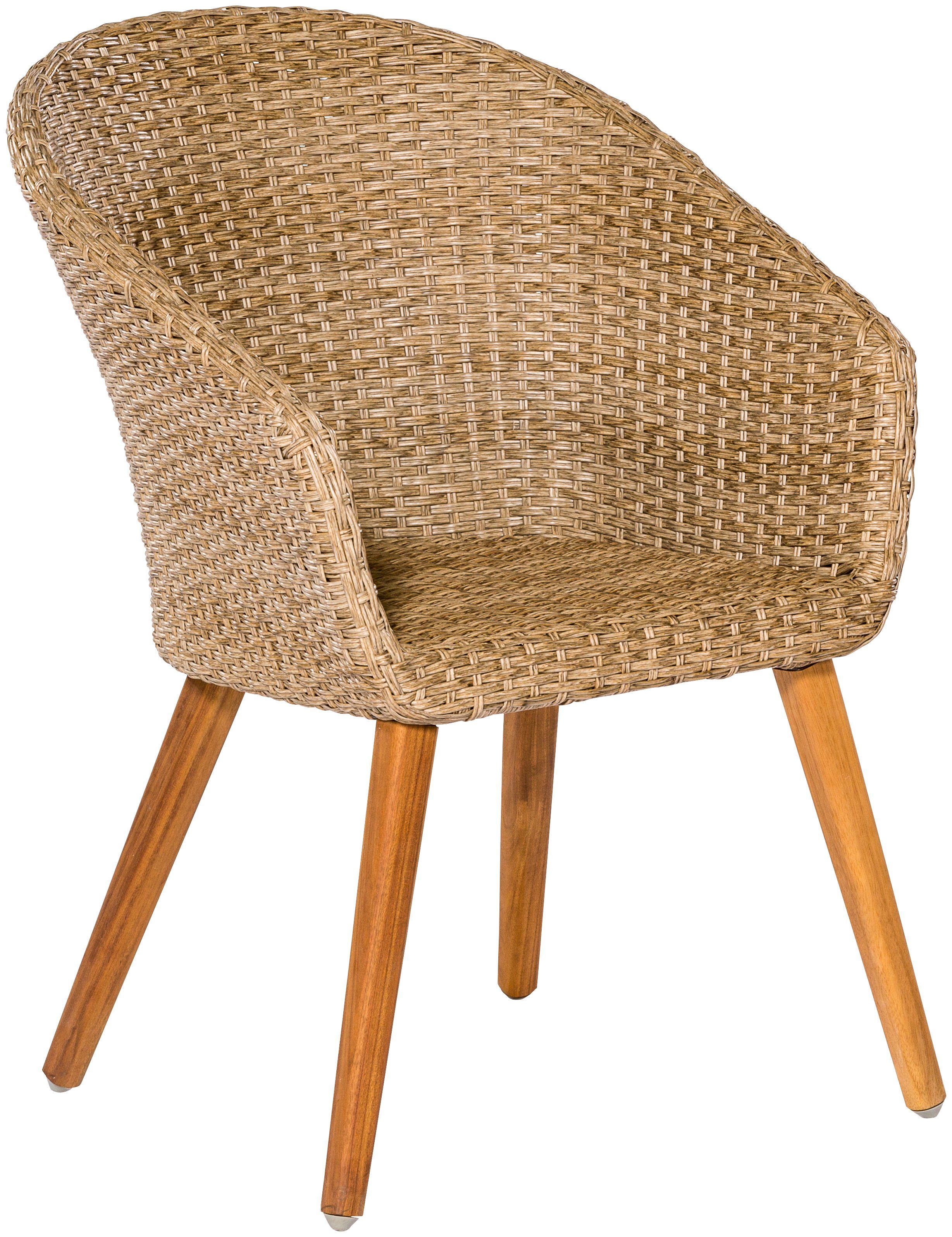 MERXX Gartenstuhl Arrone (Set, 2 St), 2er Set, Alu/Polyrattan/Akazie, beige, inkl. Auflage