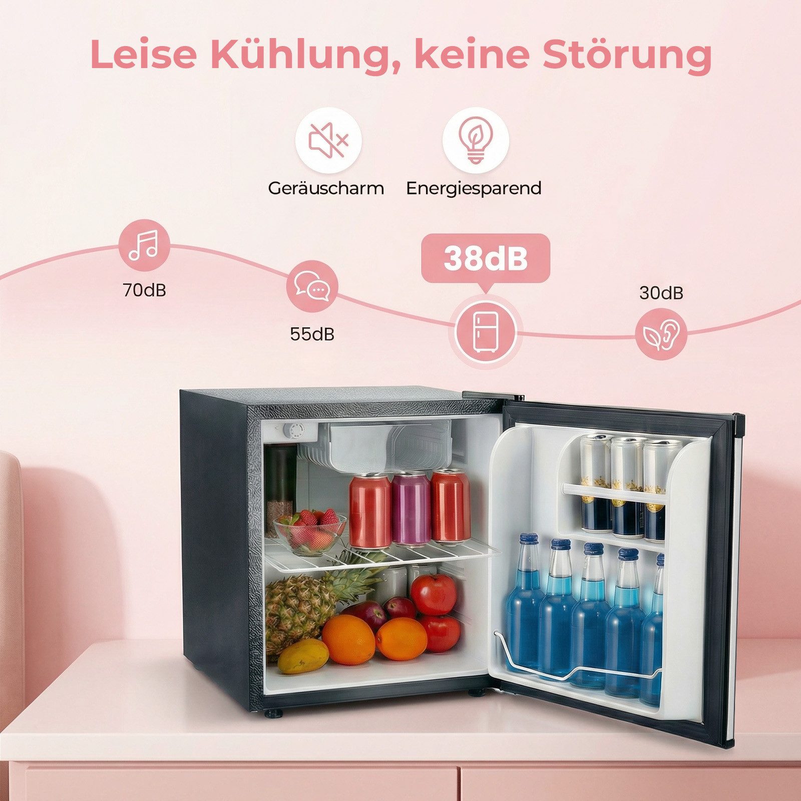 FOHERE Table Top Kühlschrank 46L Mini-Kühlschrank, Bier Hausbar Getränkekühlschrank Hotel, Silber BC-46, 50 cm hoch, 49.53 cm breit – Bild 4 von 5