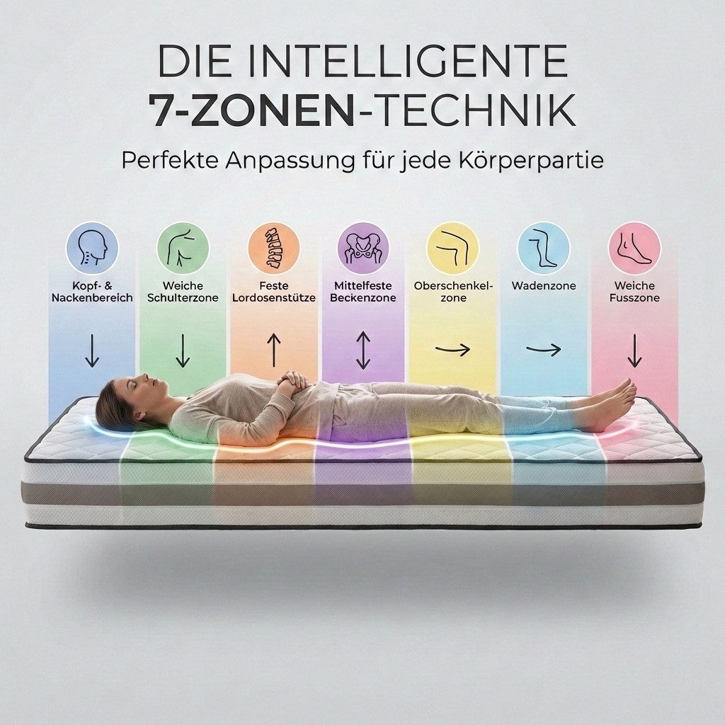 Taschenfederkernmatratze Hybridmatratze 25 cm Wendematratze H3/H4 mit Komfortschaum AirMesh, KNERST, 25 cm hoch, 7-Zonen Federkernmatratze 140x200 Komfortschaum AirMesh 25 cm