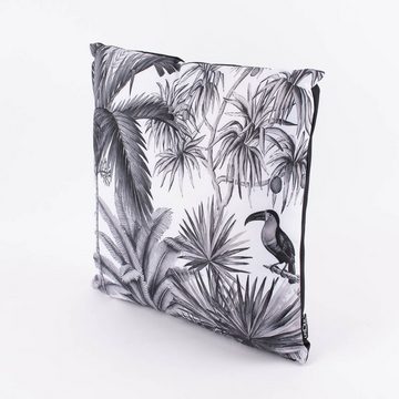 SCHÖNER LEBEN. Dekokissen Outdoor Kissen Dschungel Palmenblätter weiß schwarz 45x45cm